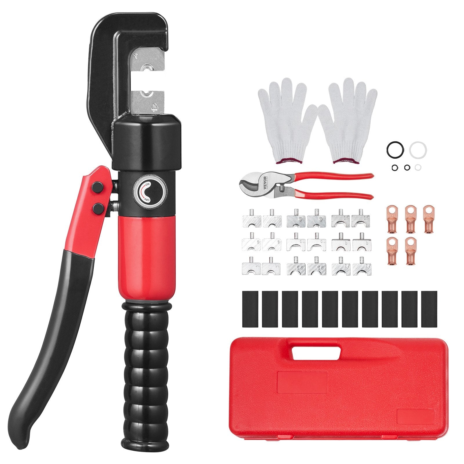 Hydraulic Crimping Tool with 9 Dies, Cutting Pliers, Gloves & Copper Connectors