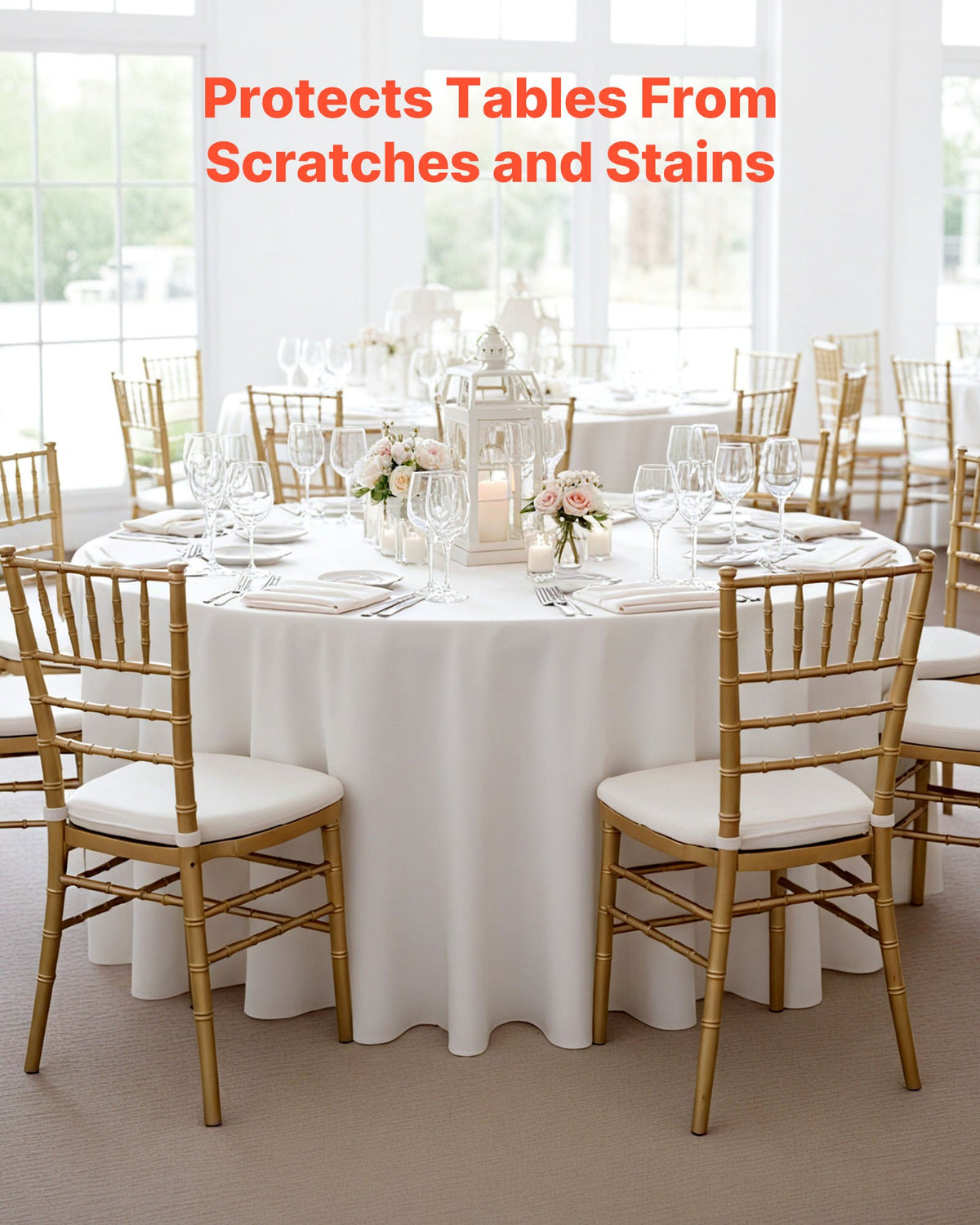 White Round Tablecloths 2-Pack 120in Stain Wrinkle Resistant Polyester Events