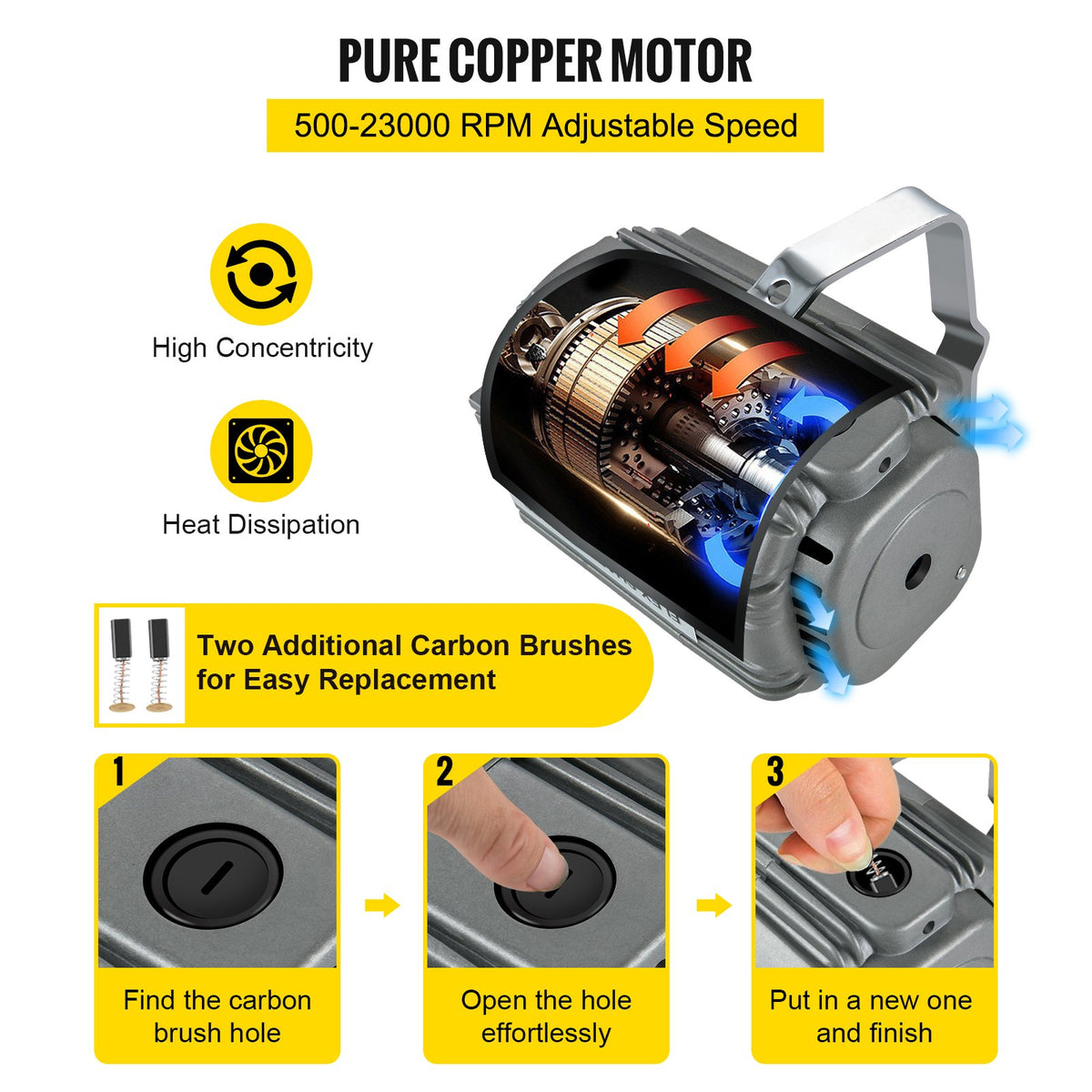 Flex Shaft Grinder 780W 500-23000RPM 13-Jaw Chuck Foot Pedal 45PCS Accessories