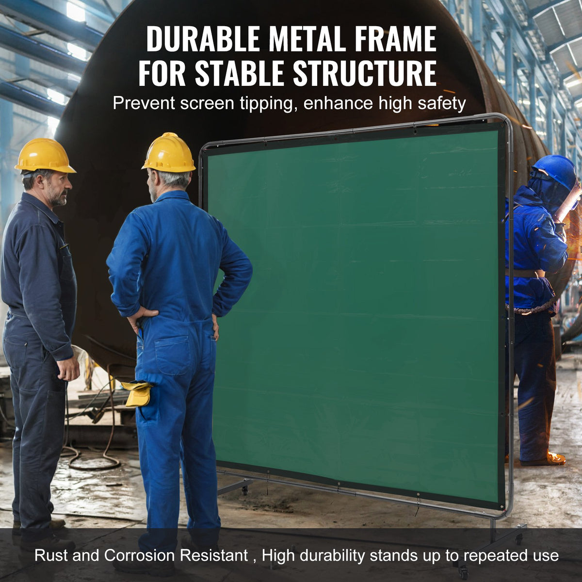 Welding Screen with Frame 6'x6' Flame-Resistant Vinyl on 4 Swivel Wheels Green