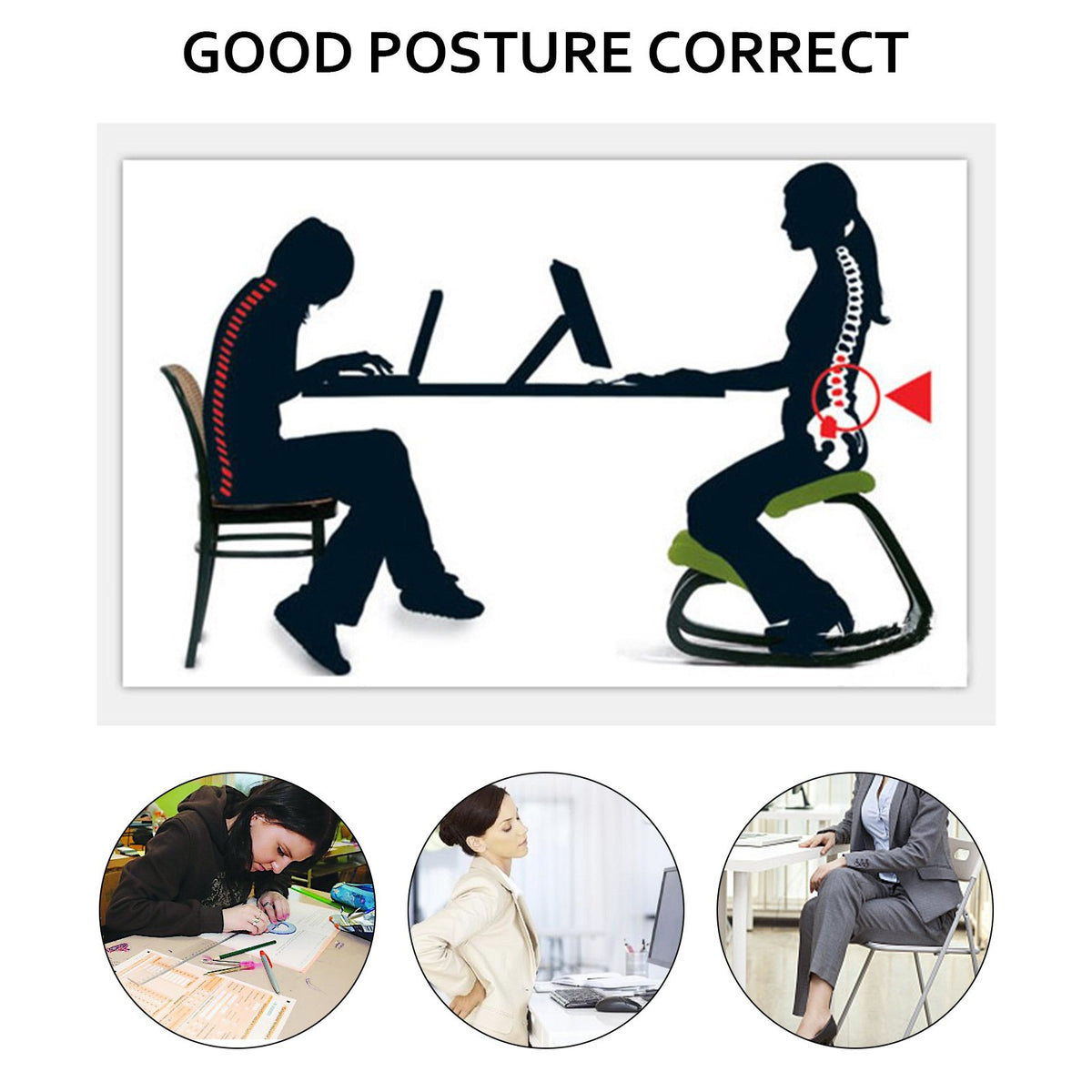 Kneeling Chair Ergonomic Heavy Duty Office Stool Posture Stress Relief Home Desk