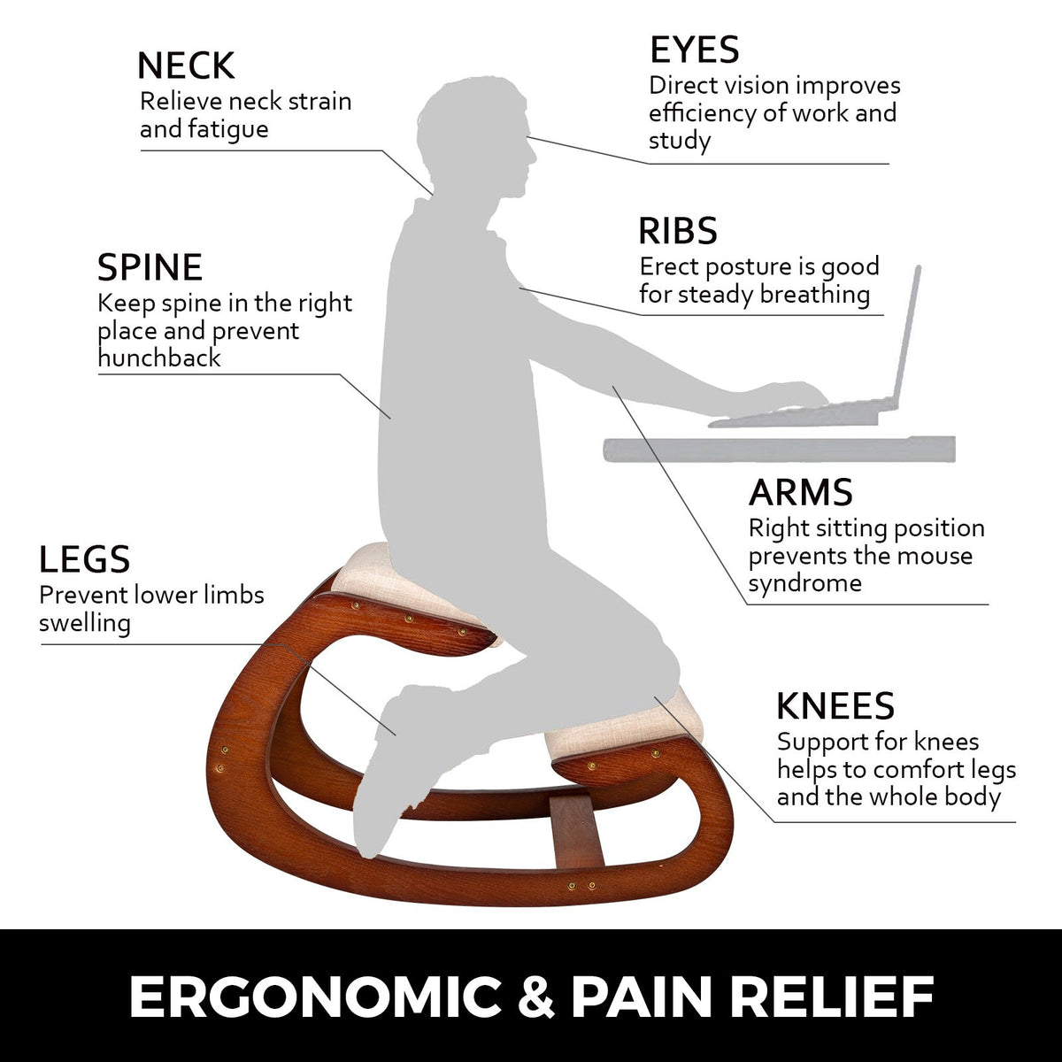 Kneeling Chair Ergonomic Heavy Duty Office Stool Posture Stress Relief Home Desk