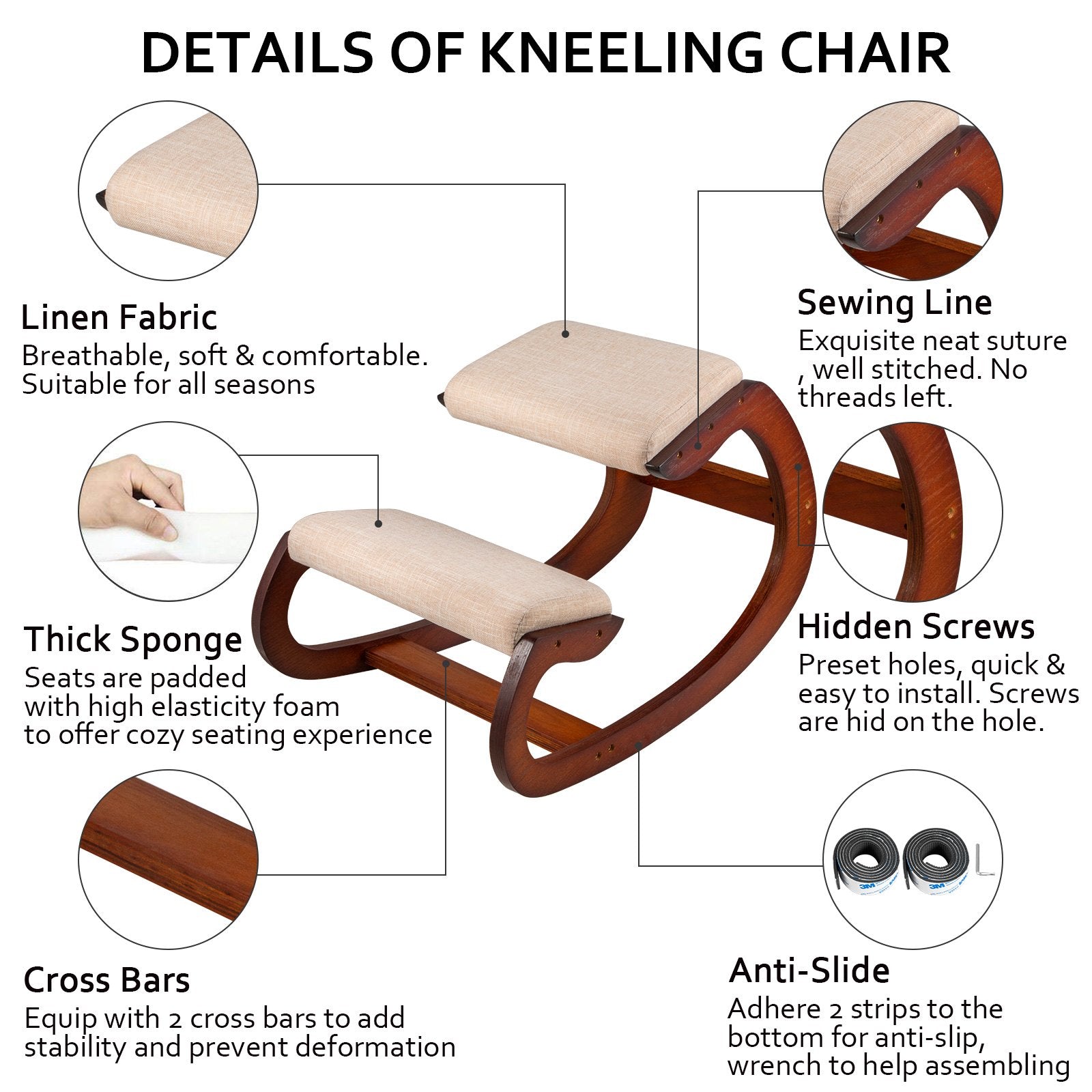 Kneeling Chair Ergonomic Heavy Duty Office Stool Posture Stress Relief Home Desk