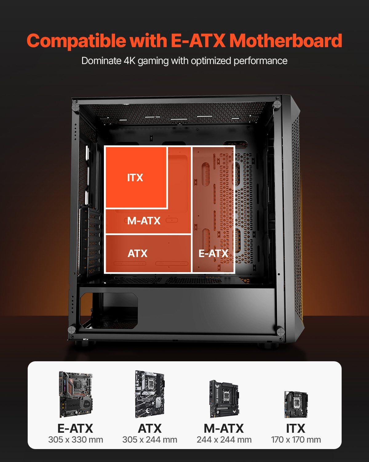 PC Gaming Case Full-Tower, High-Airflow Panel, 3x140mm Fans, E-ATX/ATX/M-ATX/ITX