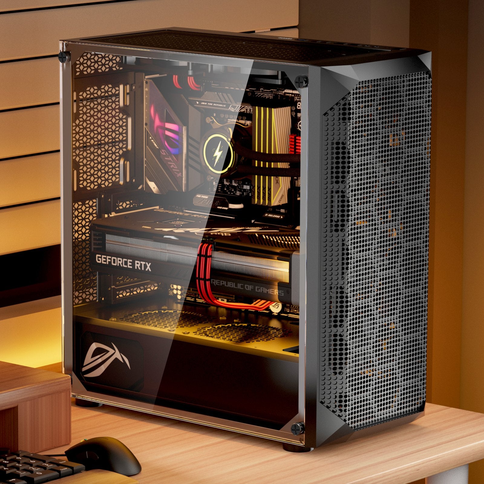 PC Gaming Case Full-Tower, High-Airflow Panel, 3x140mm Fans, E-ATX/ATX/M-ATX/ITX