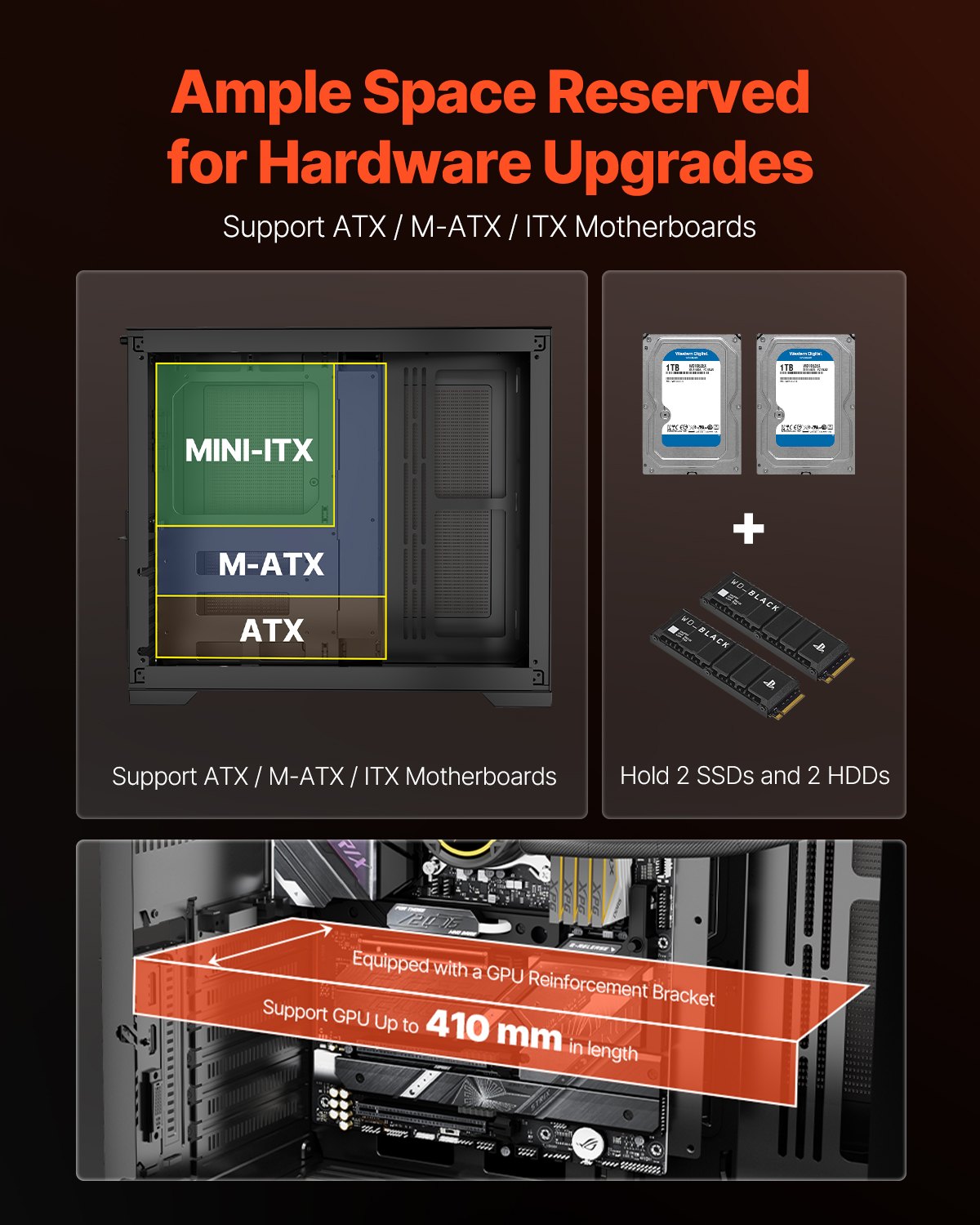 Mid-Tower Dual Chamber Gaming PC Case with Tempered Glass