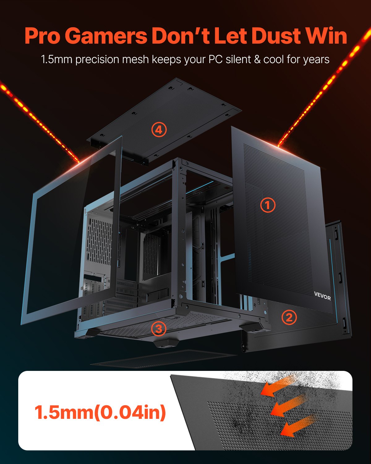 Mid-Tower Dual Chamber Gaming PC Case with Tempered Glass