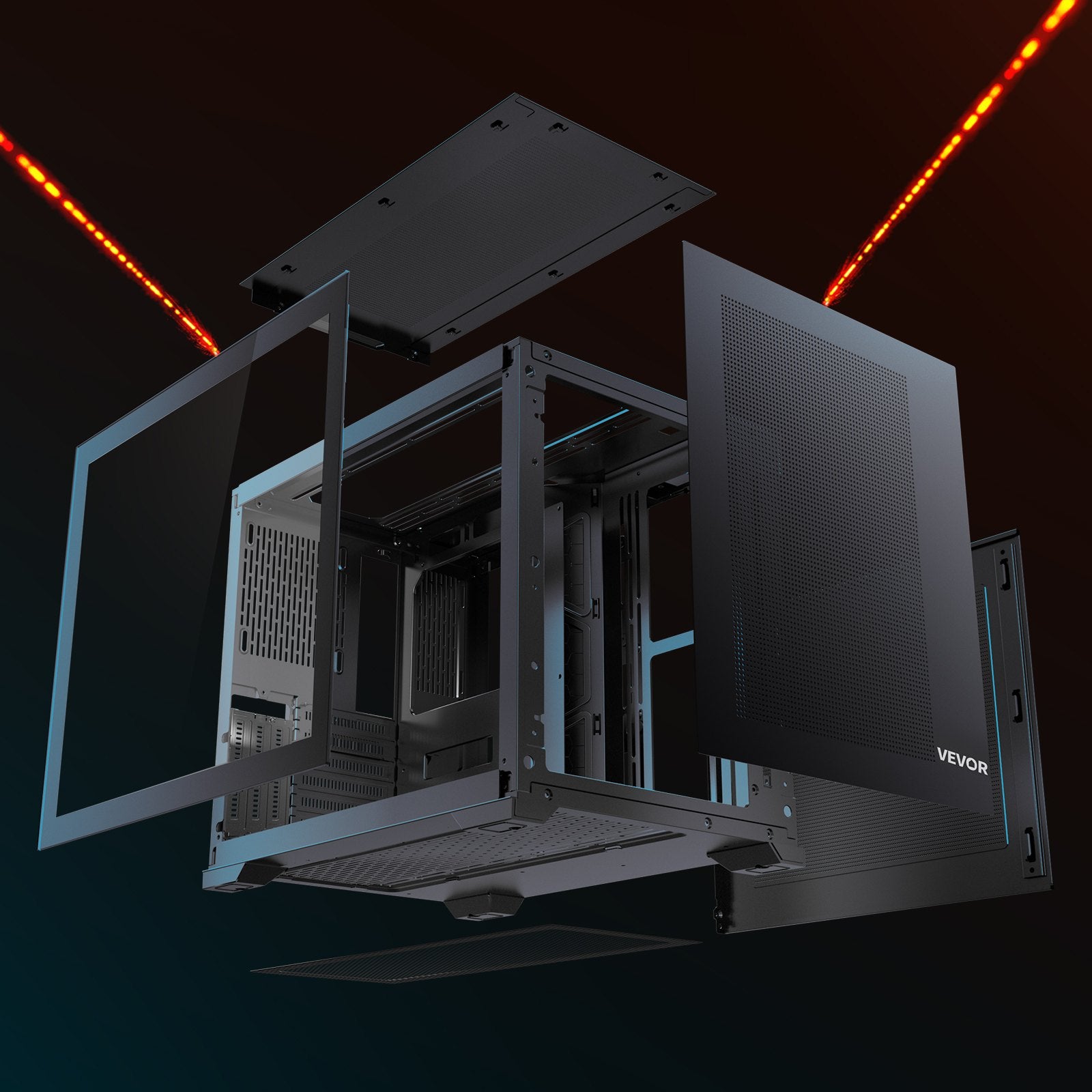 Mid-Tower Dual Chamber Gaming PC Case with Tempered Glass