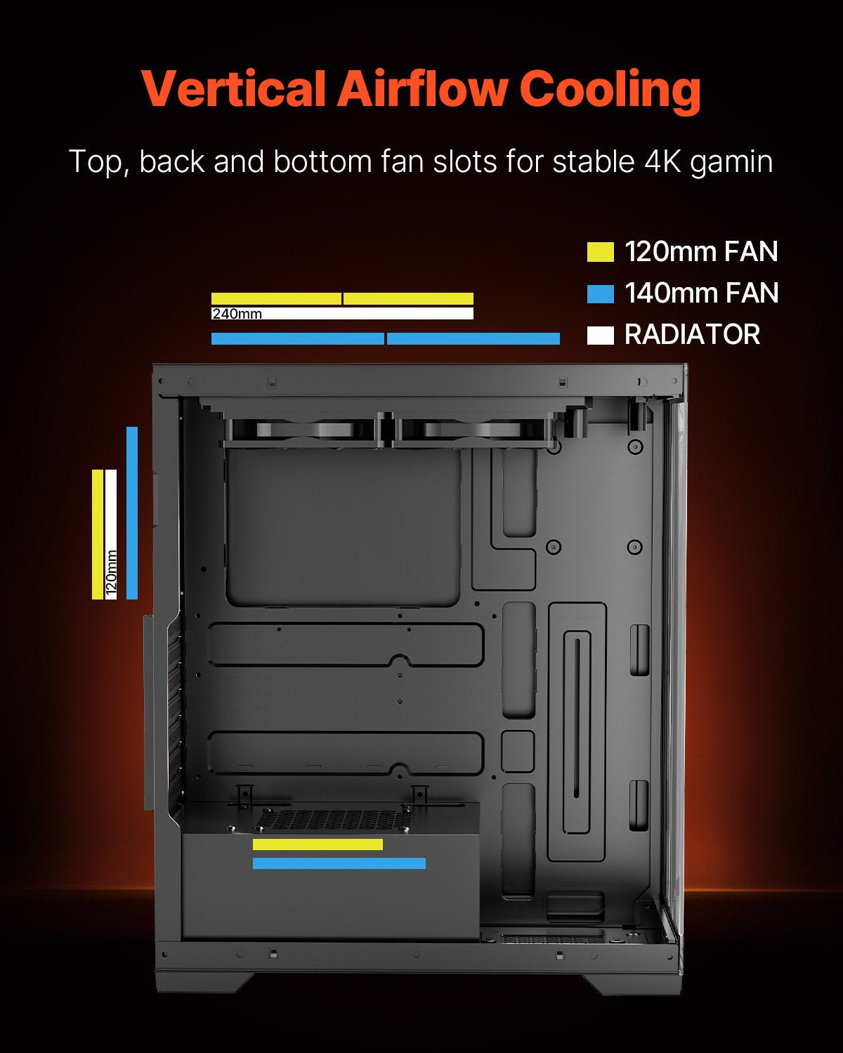PC Gaming Case Mid-Tower, Tempered Glass, 2x120mm Fans, ATX/M-ATX/ITX