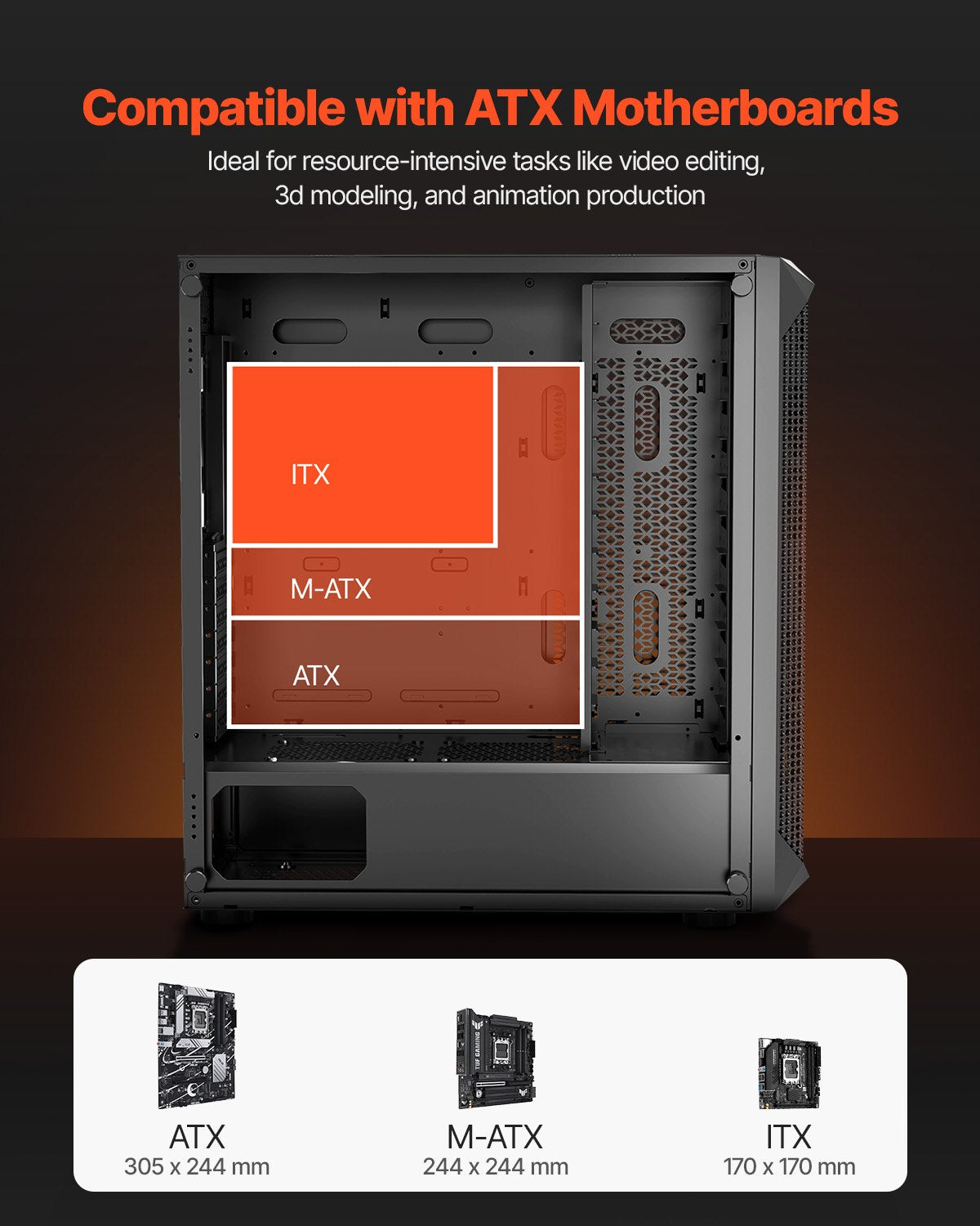 Mid-Tower Gaming PC Case with Tempered Glass and 4 Fans