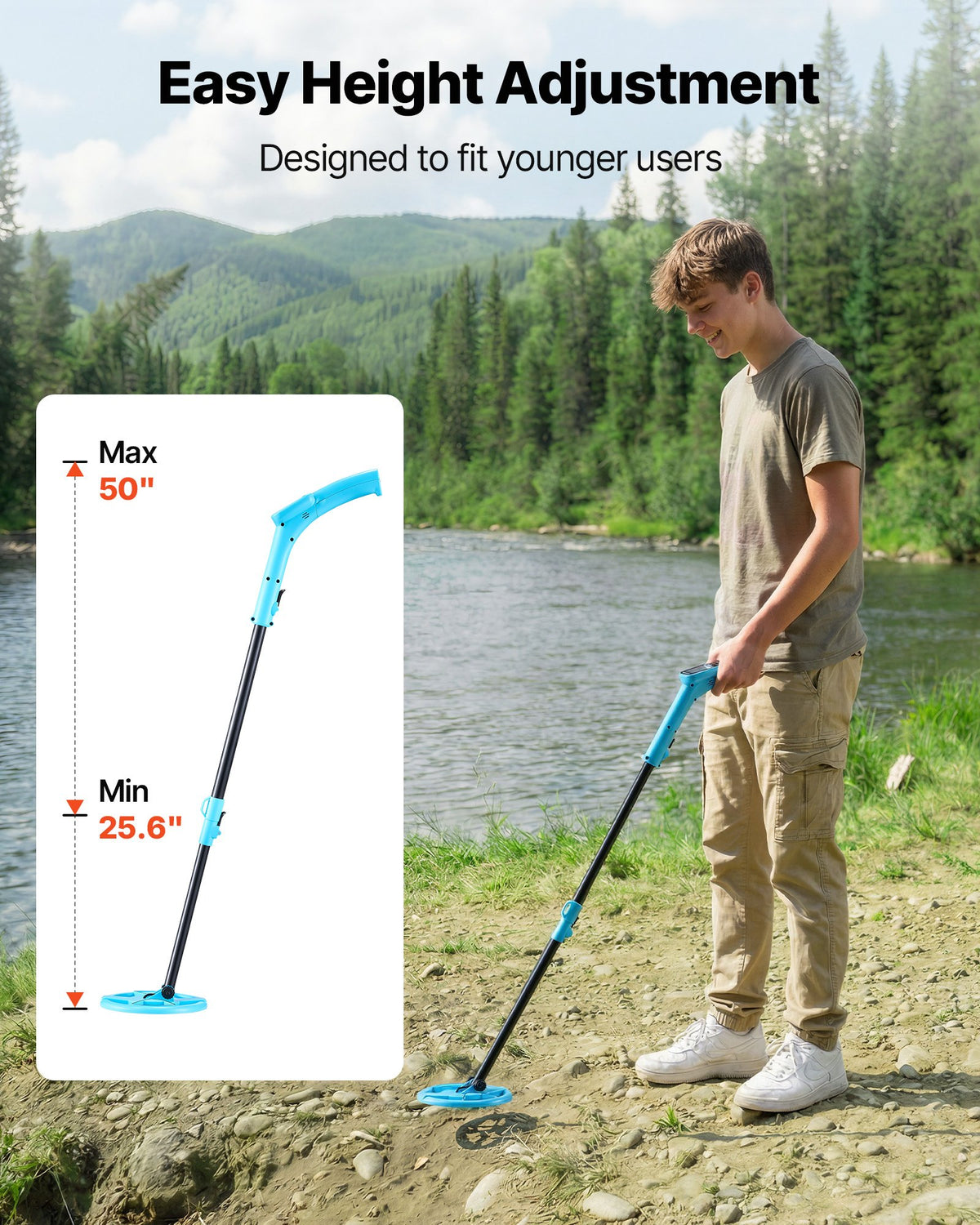 Metal Detector 101.6mm LCD Display IP68 Waterproof Coil Adjustable 650-930mm