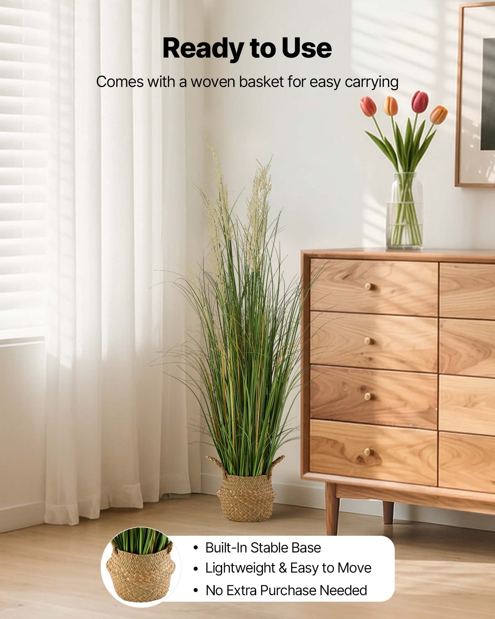 Artificial Grass Plant 1194mm Reed Flower PVC Faux Greenery Indoor Outdoor Green