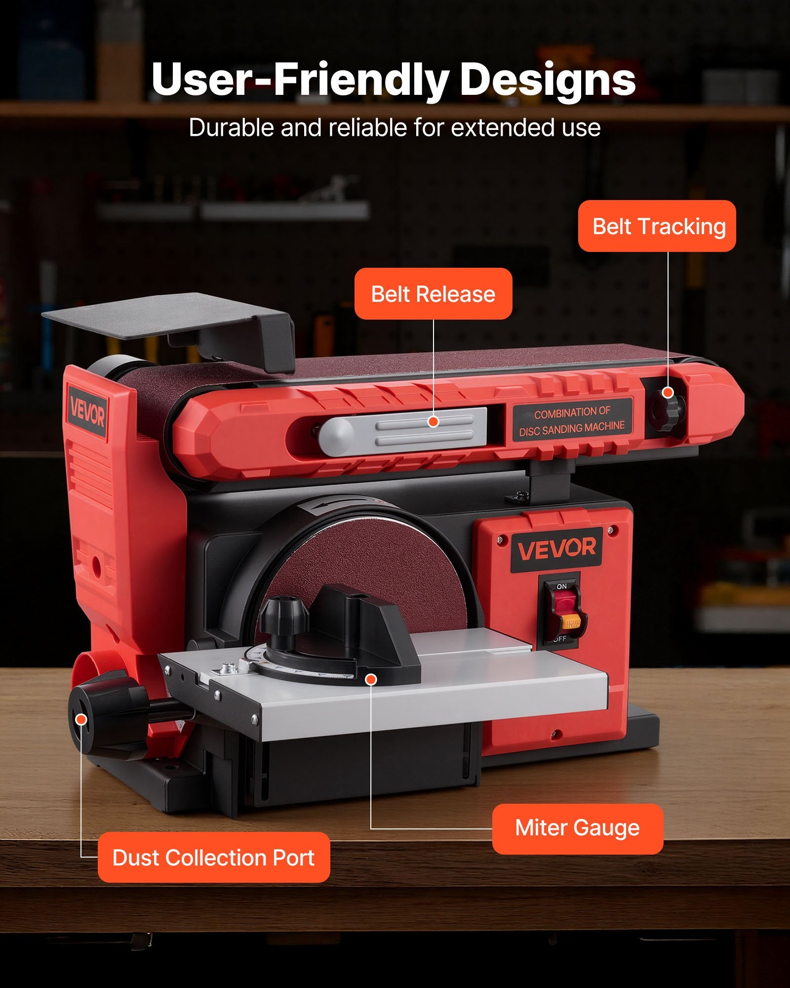 6" Disc and Belt Sander Combo 400W Adjustable Worktable Woodworking Tool