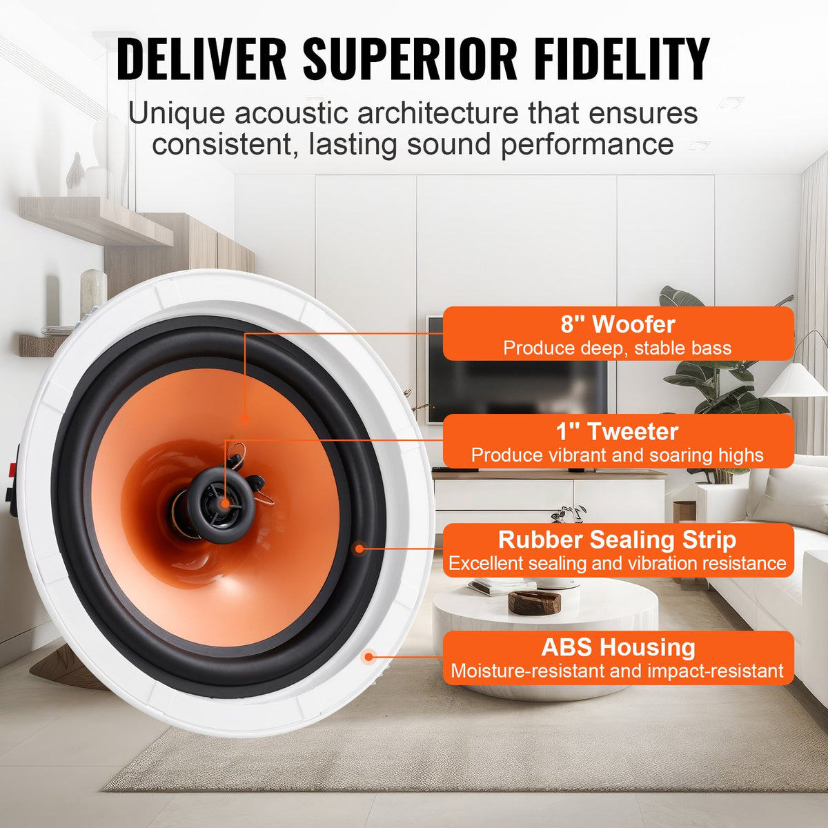 Ceiling Speakers, 4 PCs 203.2mm 100W Flush Mount In-Wall Speaker System 8Ω 89dB