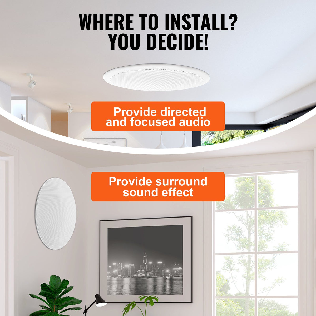 Ceiling Speakers, 4 PCs 203.2mm 100W Flush Mount In-Wall Speaker System 8Ω 89dB