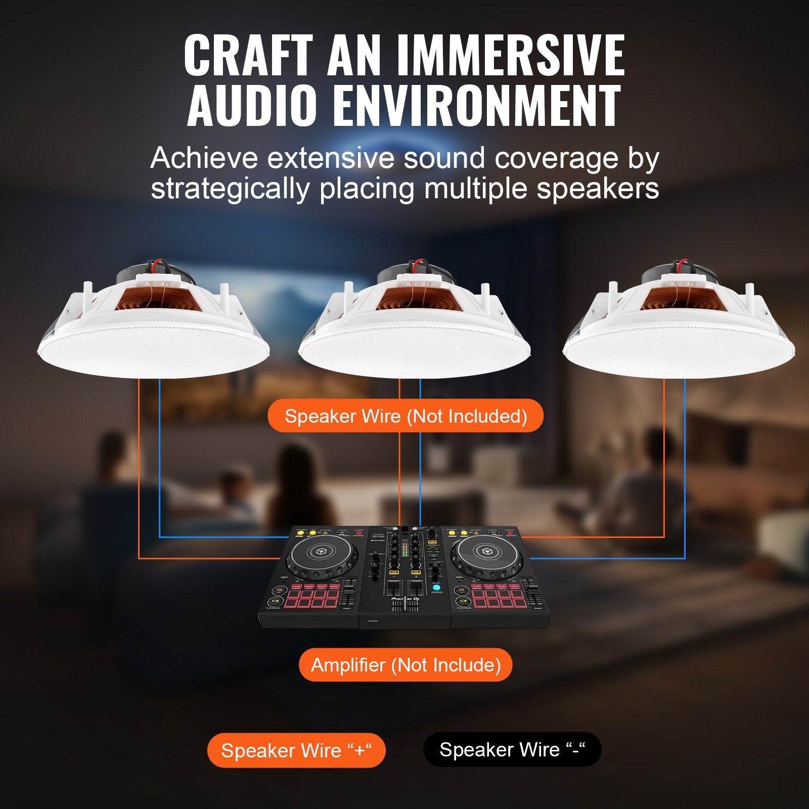 Ceiling Speakers, 4 PCs 203.2mm 100W Flush Mount In-Wall Speaker System 8Ω 89dB