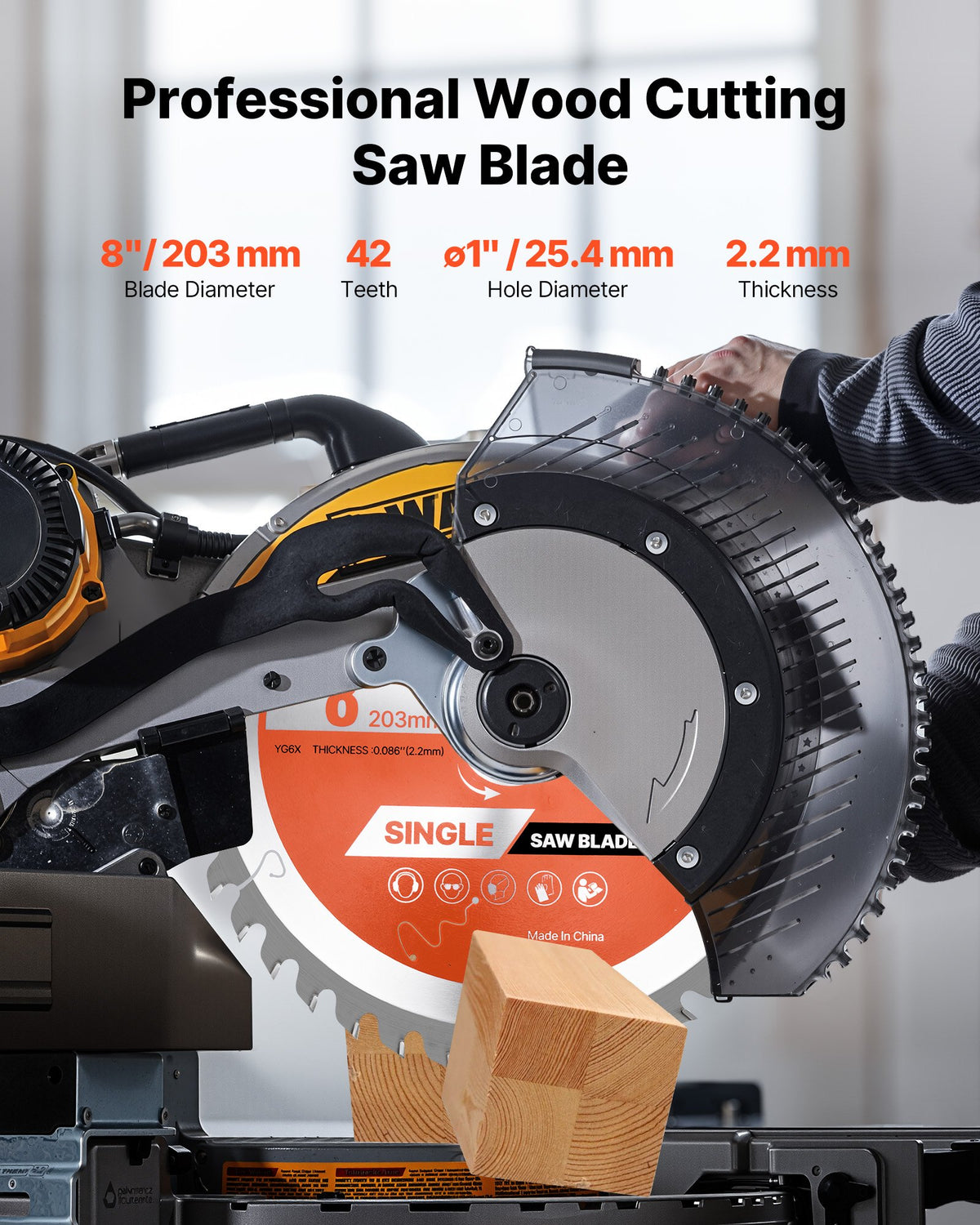 Circular Saw Blade 203mm 42 Teeth 25.4mm Arbor Wood Cutting Noise-Reducing