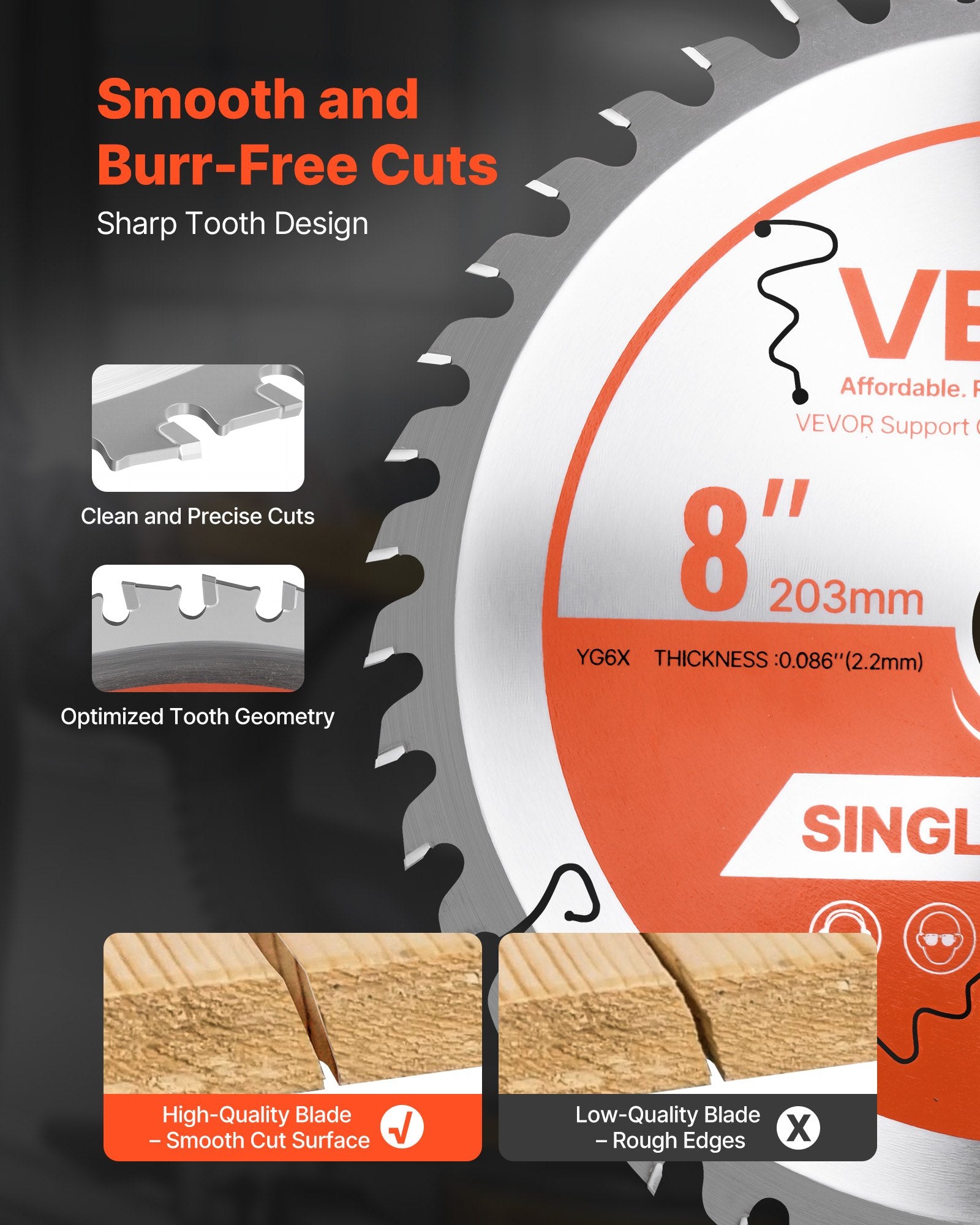 Circular Saw Blade 203mm 42 Teeth 25.4mm Arbor Wood Cutting Noise-Reducing