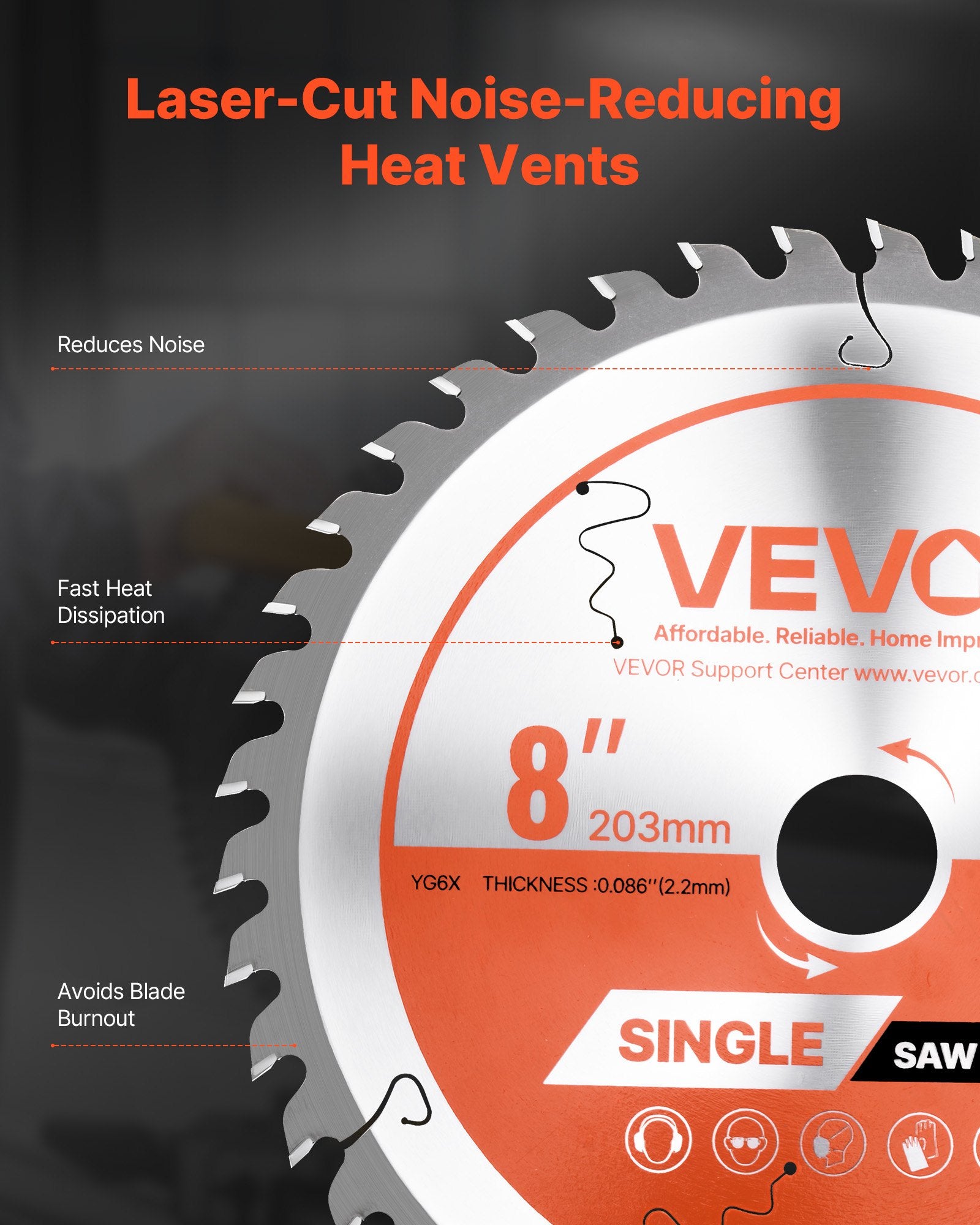 Circular Saw Blade 203mm 42 Teeth 25.4mm Arbor Wood Cutting Noise-Reducing