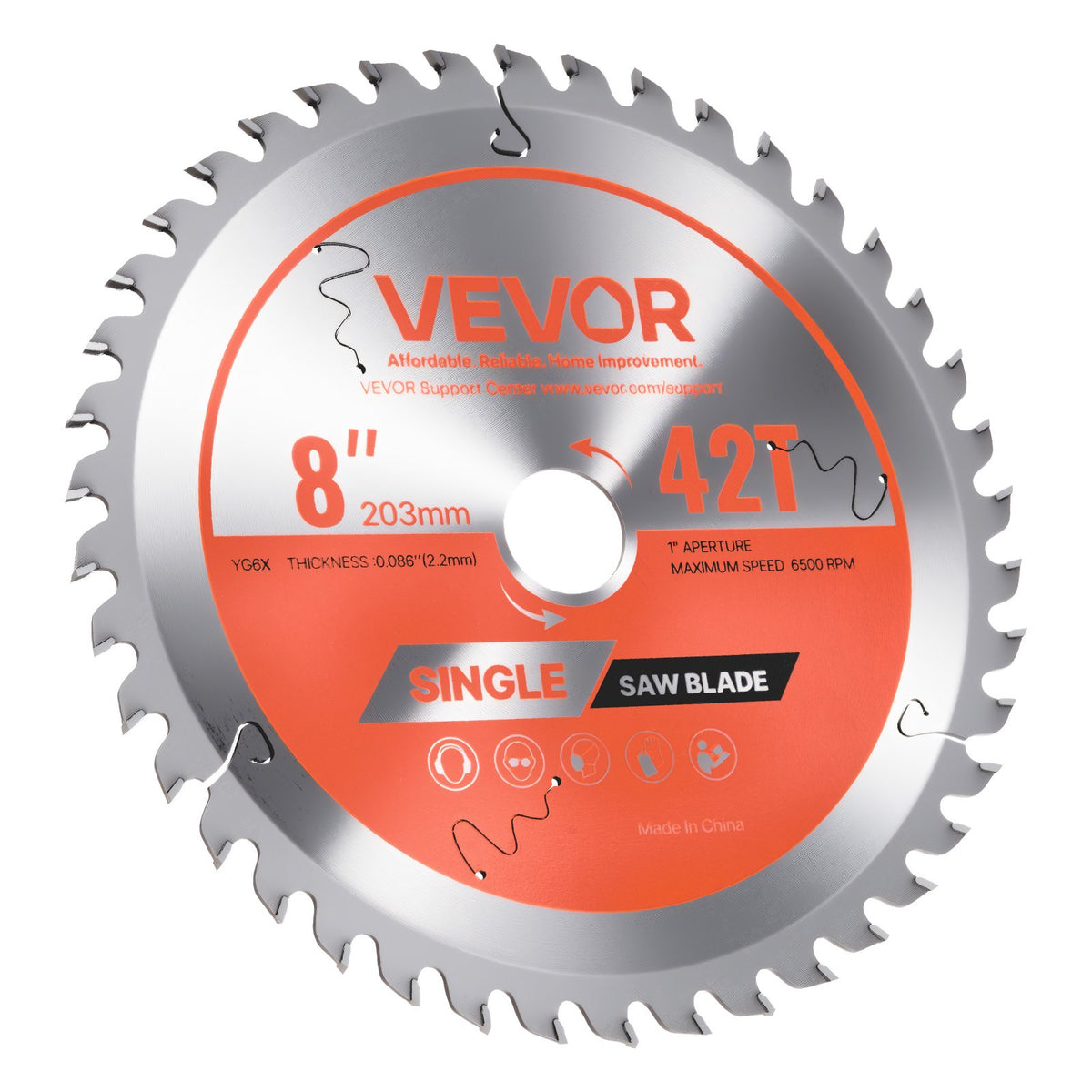 Circular Saw Blade 203mm 42 Teeth 25.4mm Arbor Wood Cutting Noise-Reducing