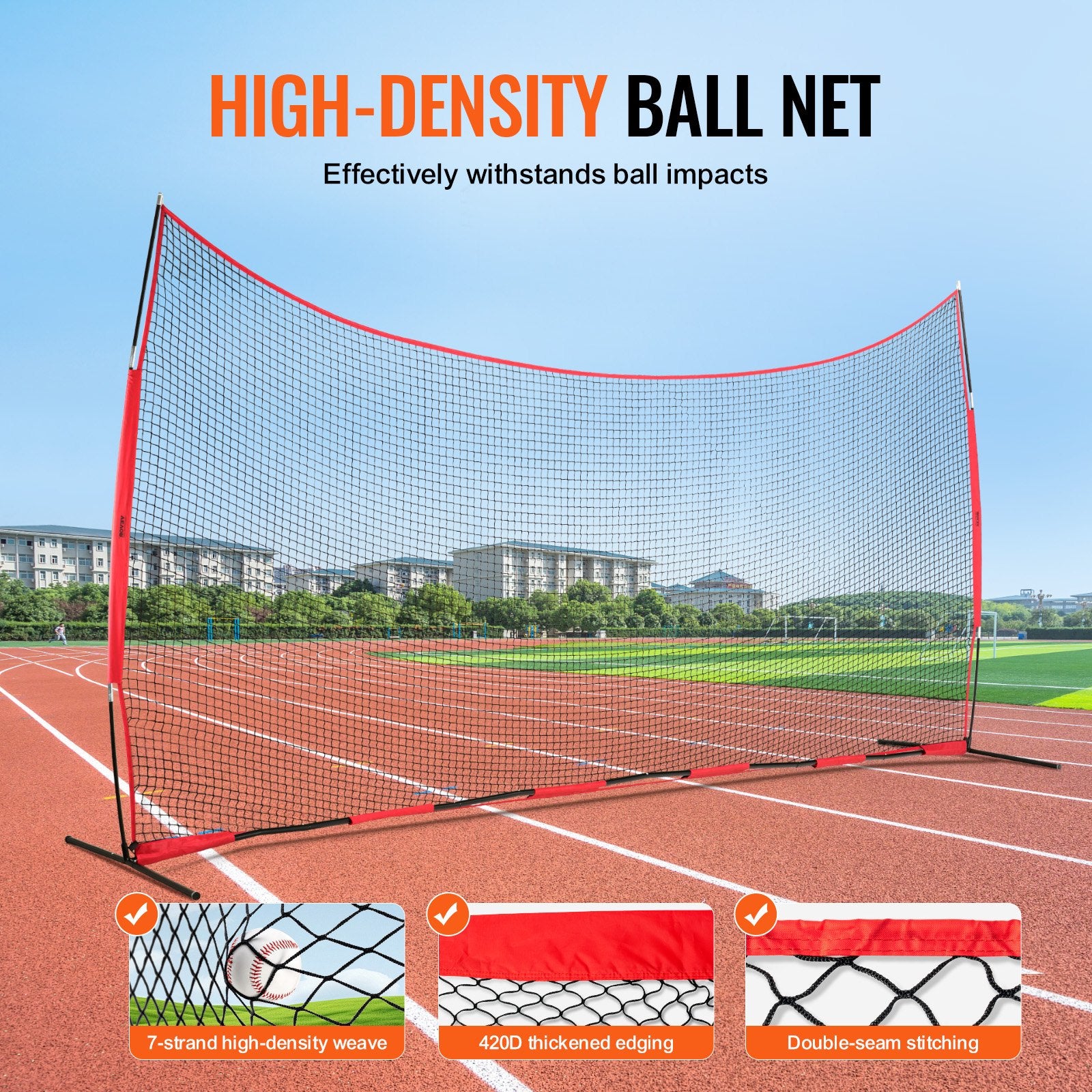 Barricade Backstop Net 20x10ft Portable Ball Sports Barrier with Carry Bag