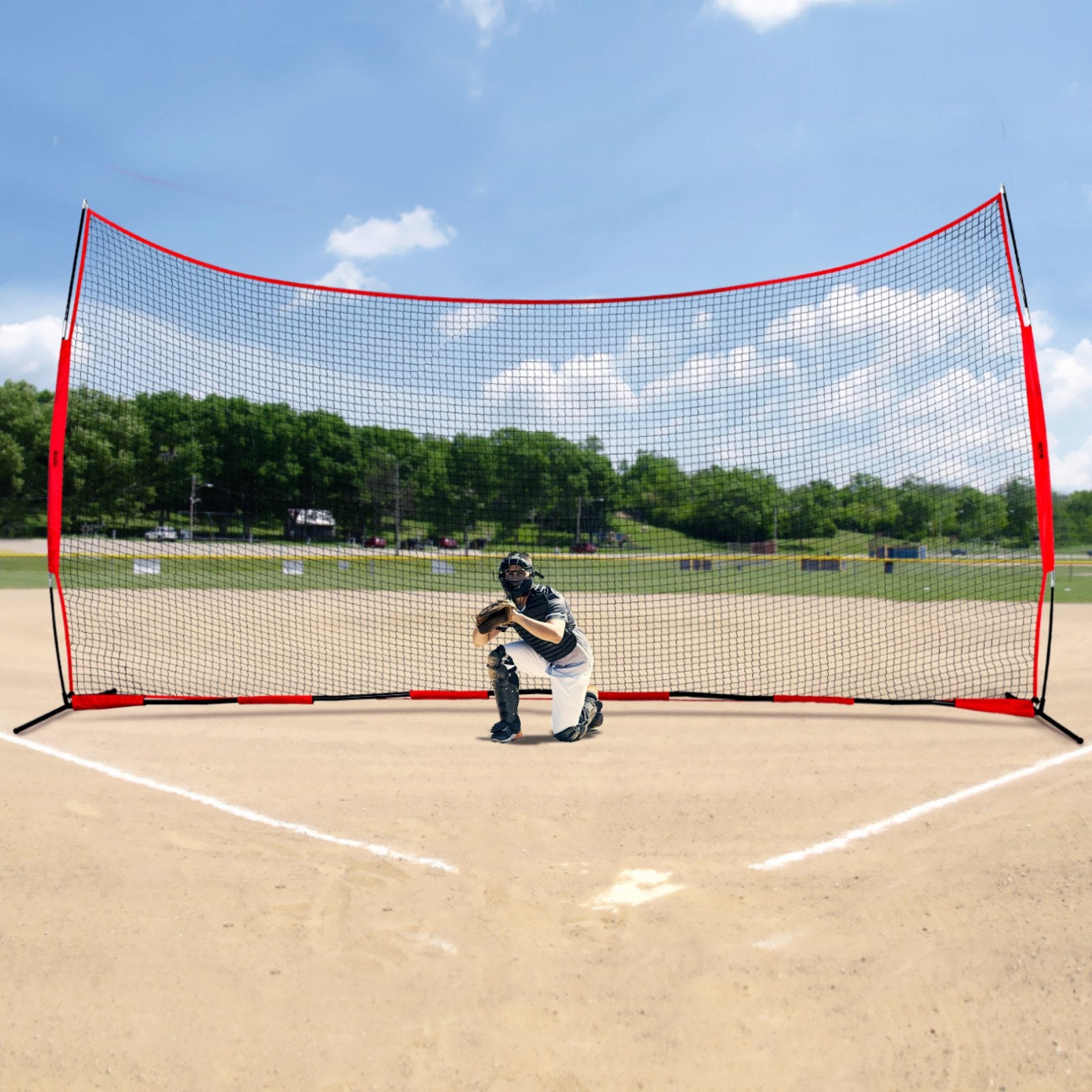 Barricade Backstop Net 20x10ft Portable Ball Sports Barrier with Carry Bag