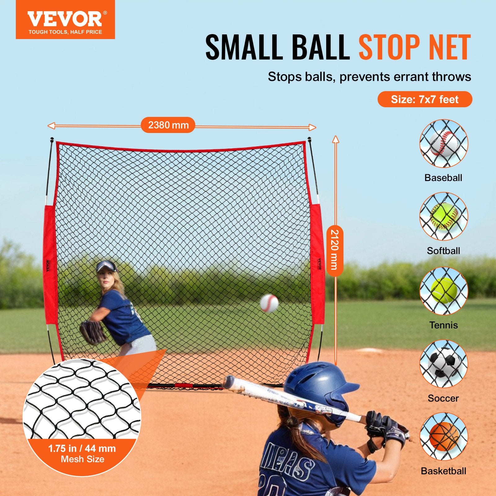 Barricade Backstop Net 7x7ft Portable Ball Sports Barrier with Carry Bag