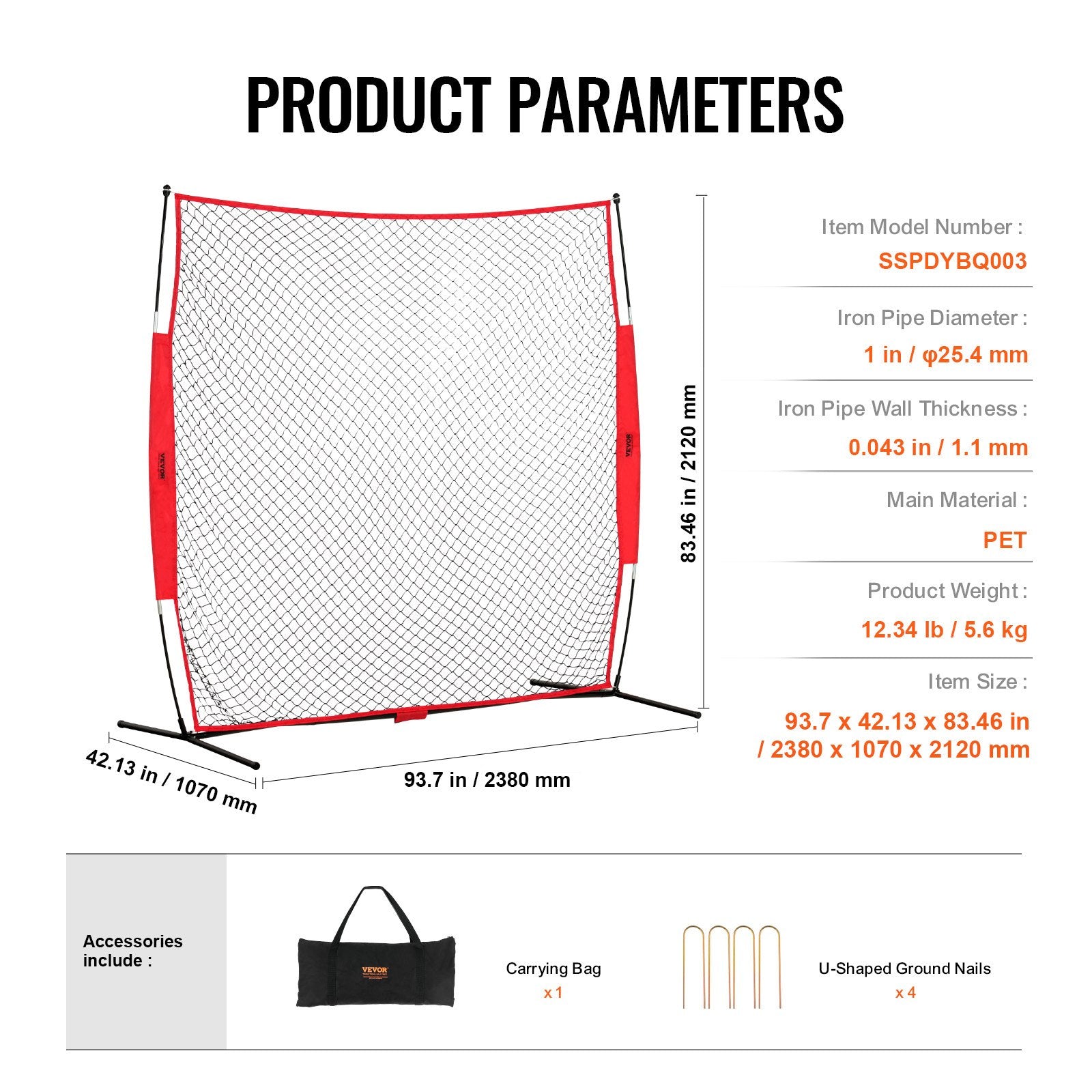 Barricade Backstop Net 7x7ft Portable Ball Sports Barrier with Carry Bag