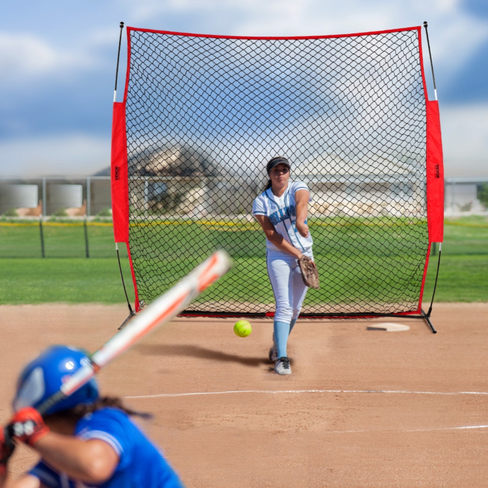 Barricade Backstop Net 7x7ft Portable Ball Sports Barrier with Carry Bag
