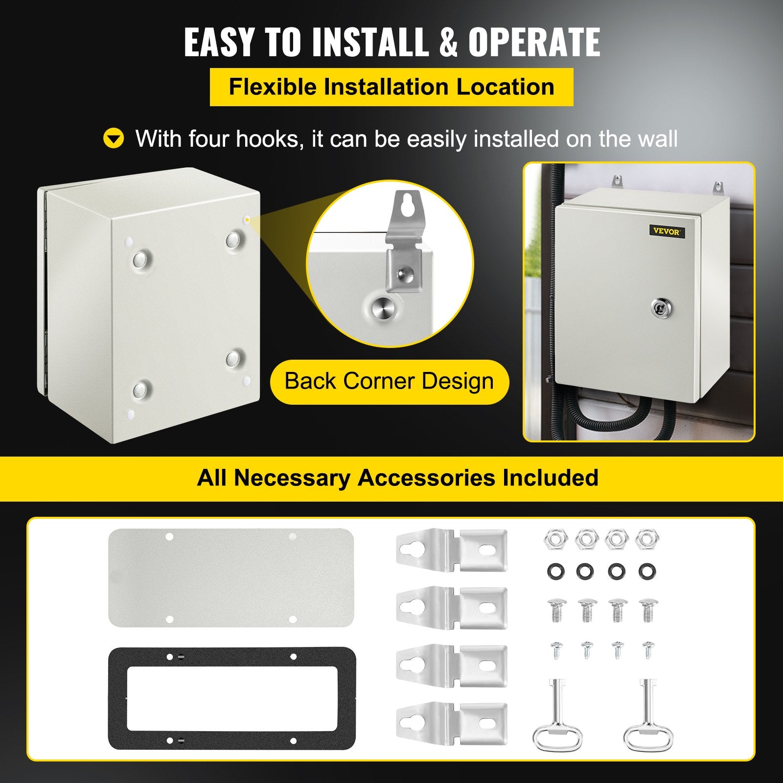 Electrical Enclosure 25x20x15cm NEMA 4X Steel IP66 Waterproof Junction Box