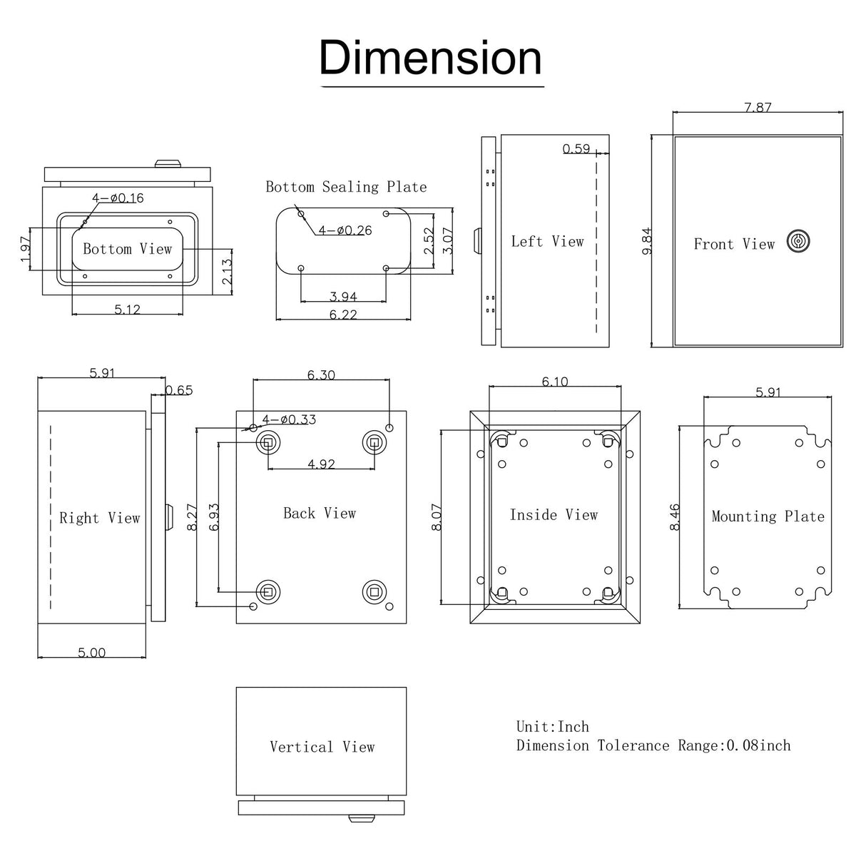 Electrical Enclosure 25x20x15cm NEMA 4X Steel IP66 Waterproof Junction Box