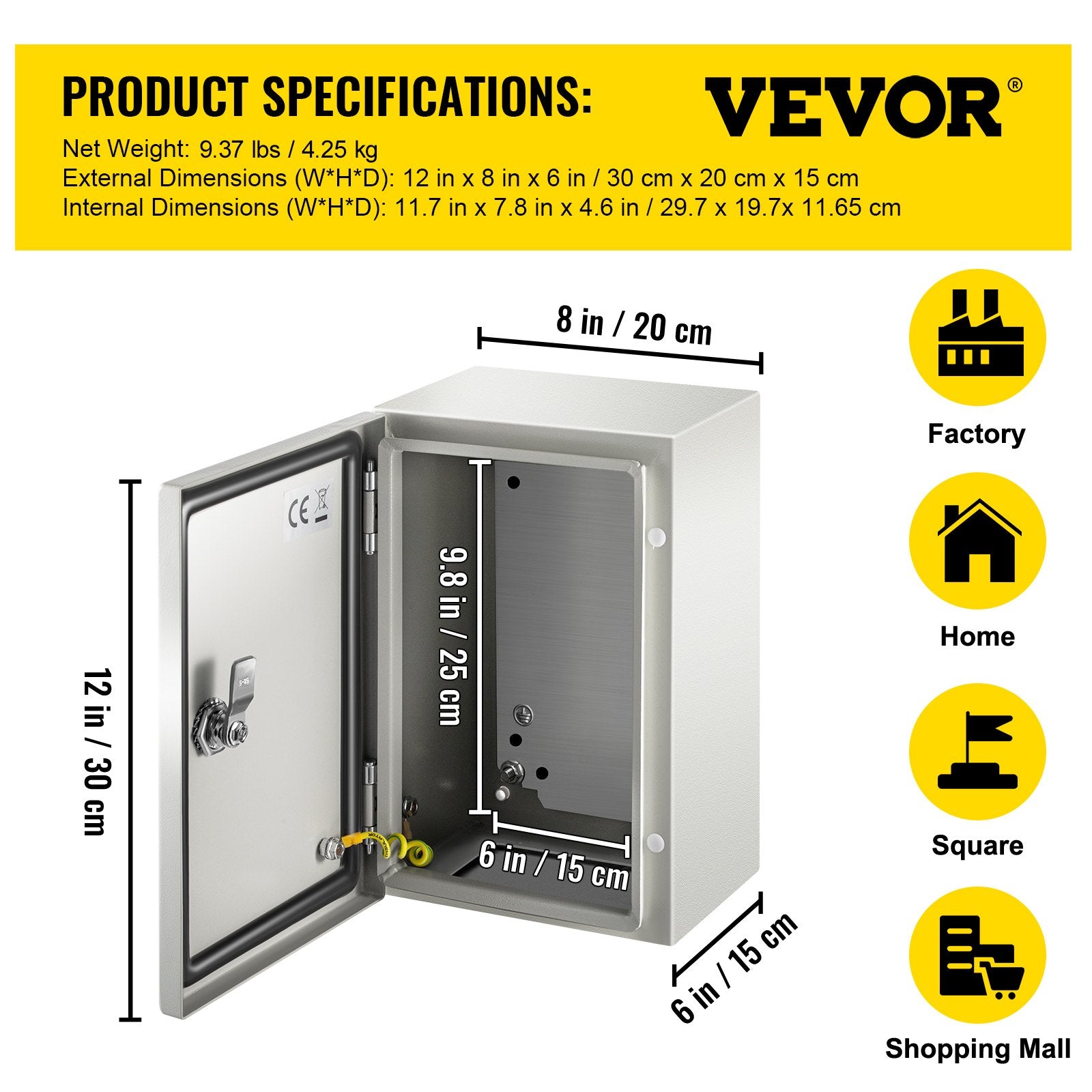 NEMA Steel Enclosure 12x8x6 Inch 4X IP66 Waterproof Dustproof Electrical Box