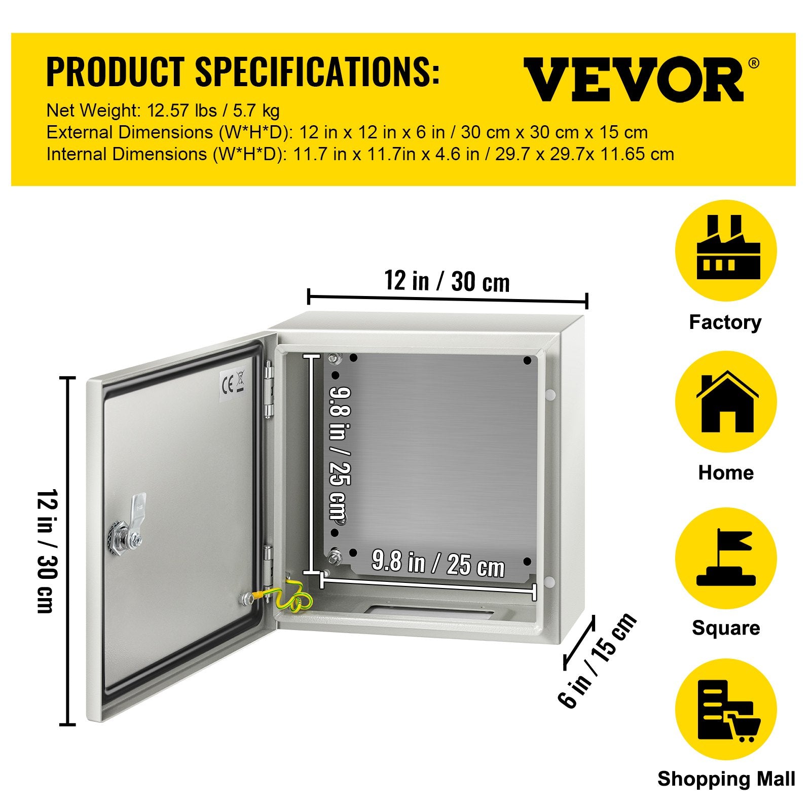 NEMA Steel Enclosure 12x12x6 Inch 4X IP66 Waterproof Dustproof Electrical Box