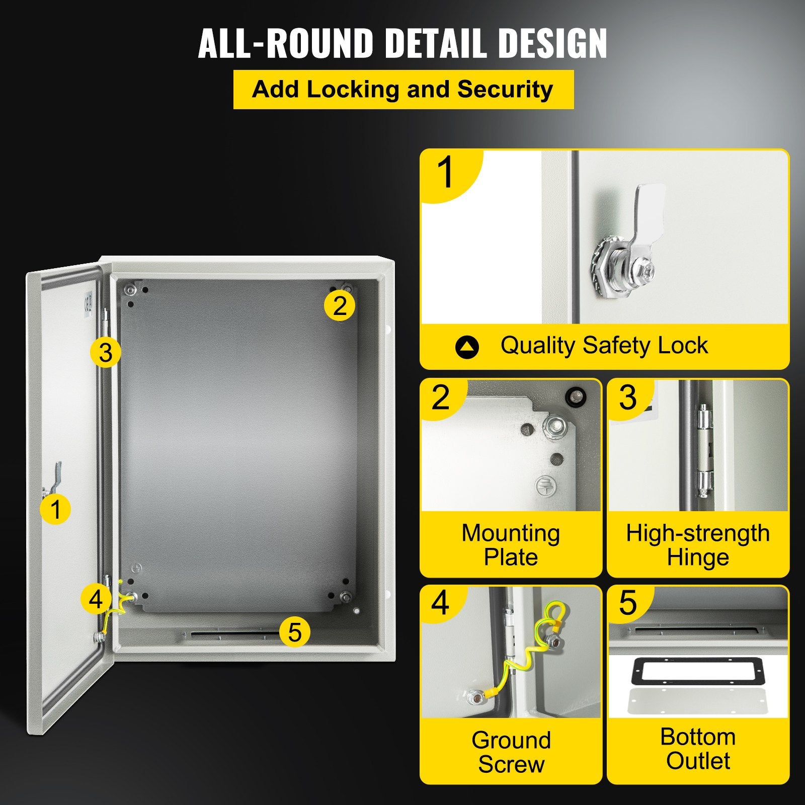 Steel Electrical Box 16x12x8" Carbon Steel Hinged IP65 Wall-Mounted Enclosure