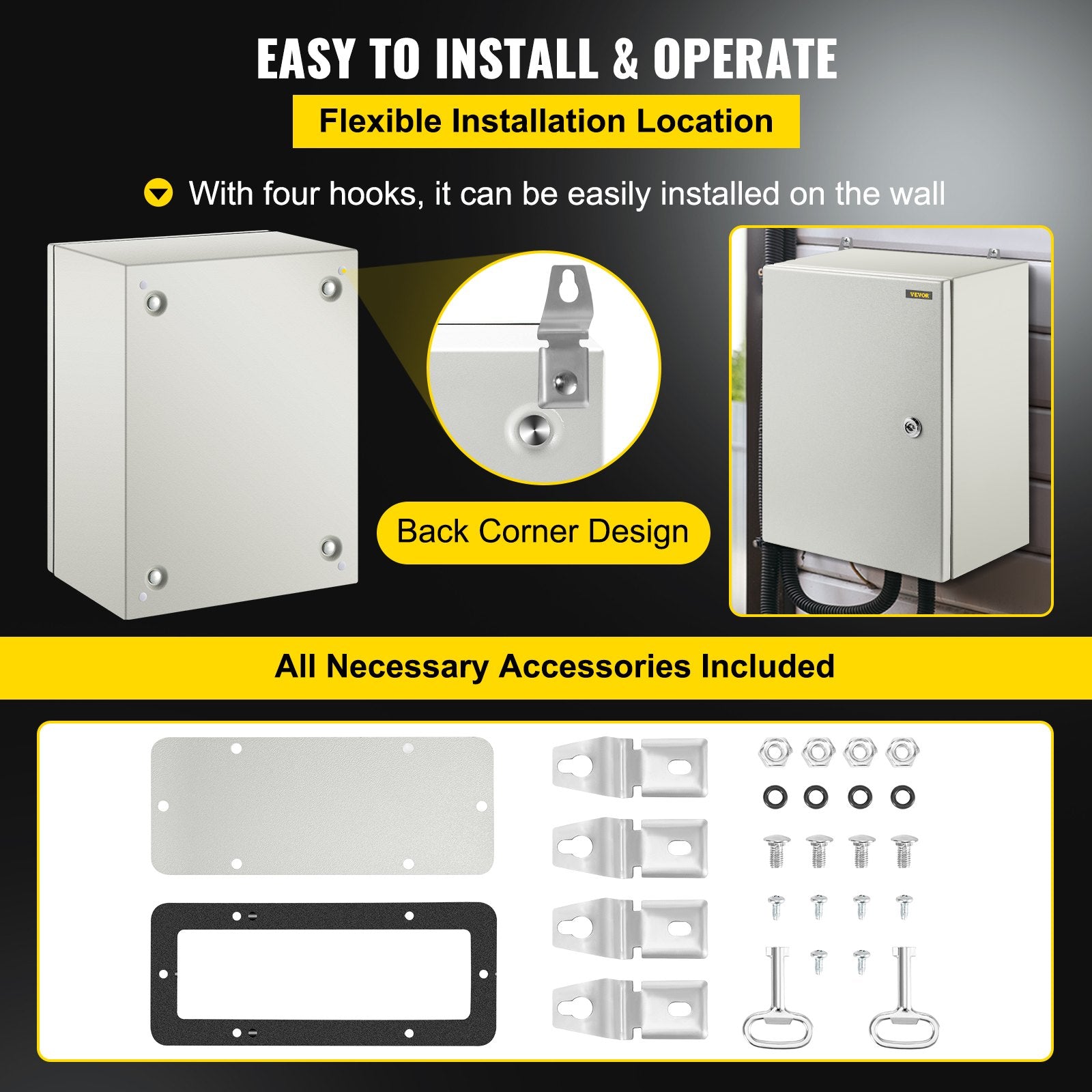Steel Electrical Box 16x12x8" Carbon Steel Hinged IP65 Wall-Mounted Enclosure