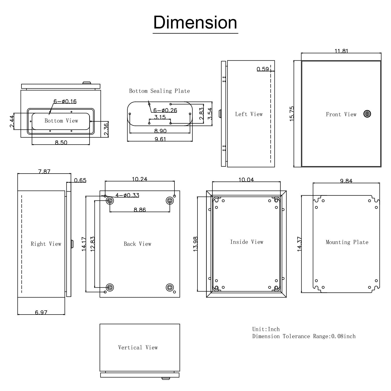 Steel Electrical Box 16x12x8" Carbon Steel Hinged IP65 Wall-Mounted Enclosure