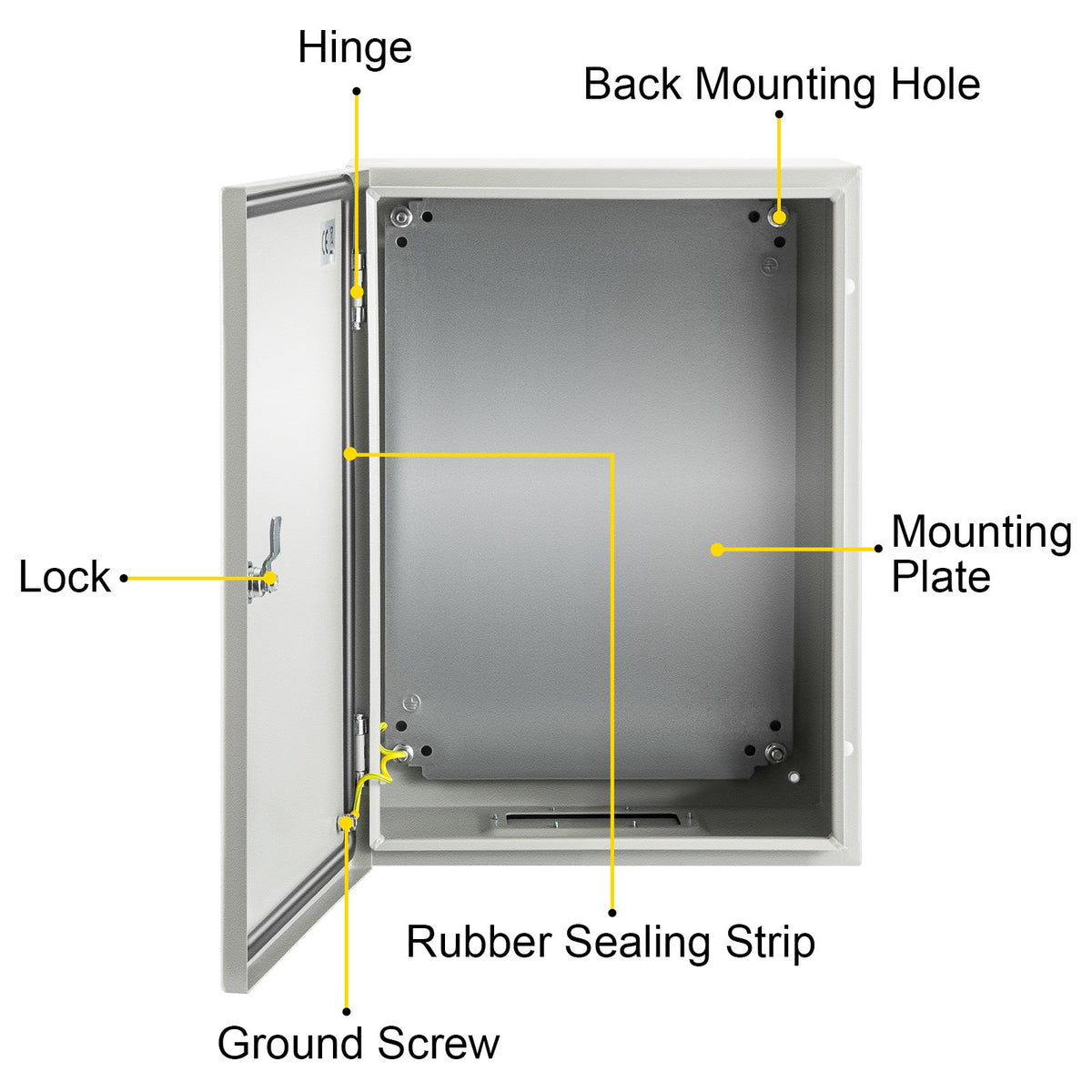 Steel Electrical Box 16x12x8" Carbon Steel Hinged IP65 Wall-Mounted Enclosure