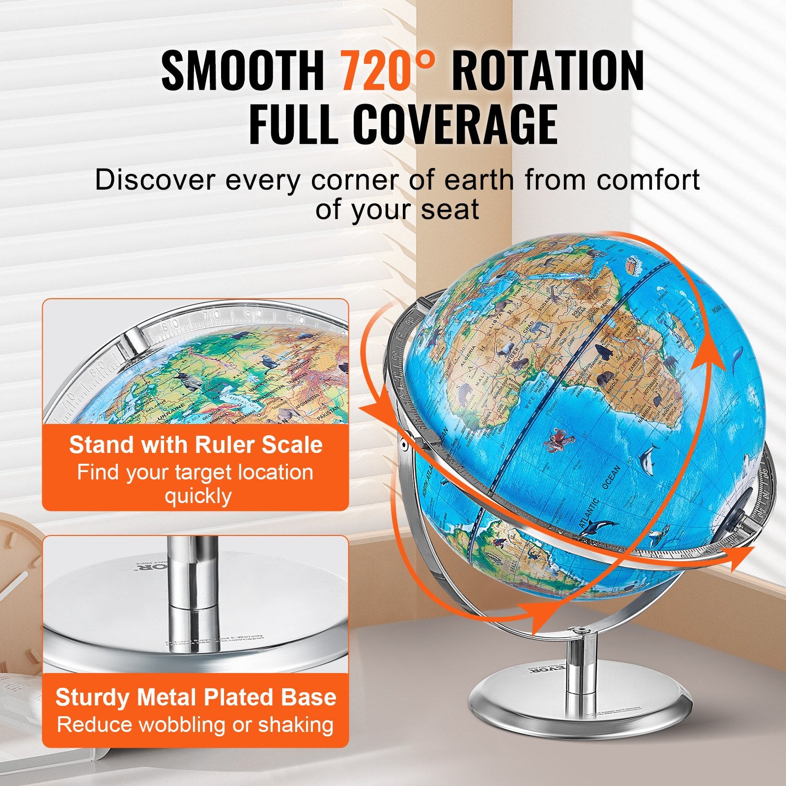 Interactive 254mm AR Educational Globe for Kids with LED Light and 720° Rotation