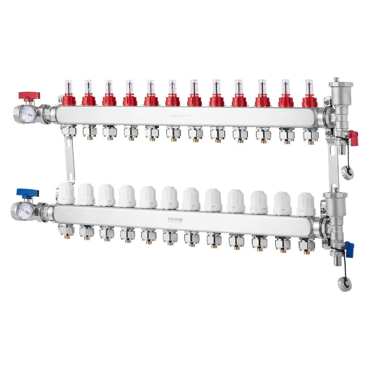 12-Branch Radiant Heat Manifold 1/2" PEX Stainless Steel Floor Heating Kit