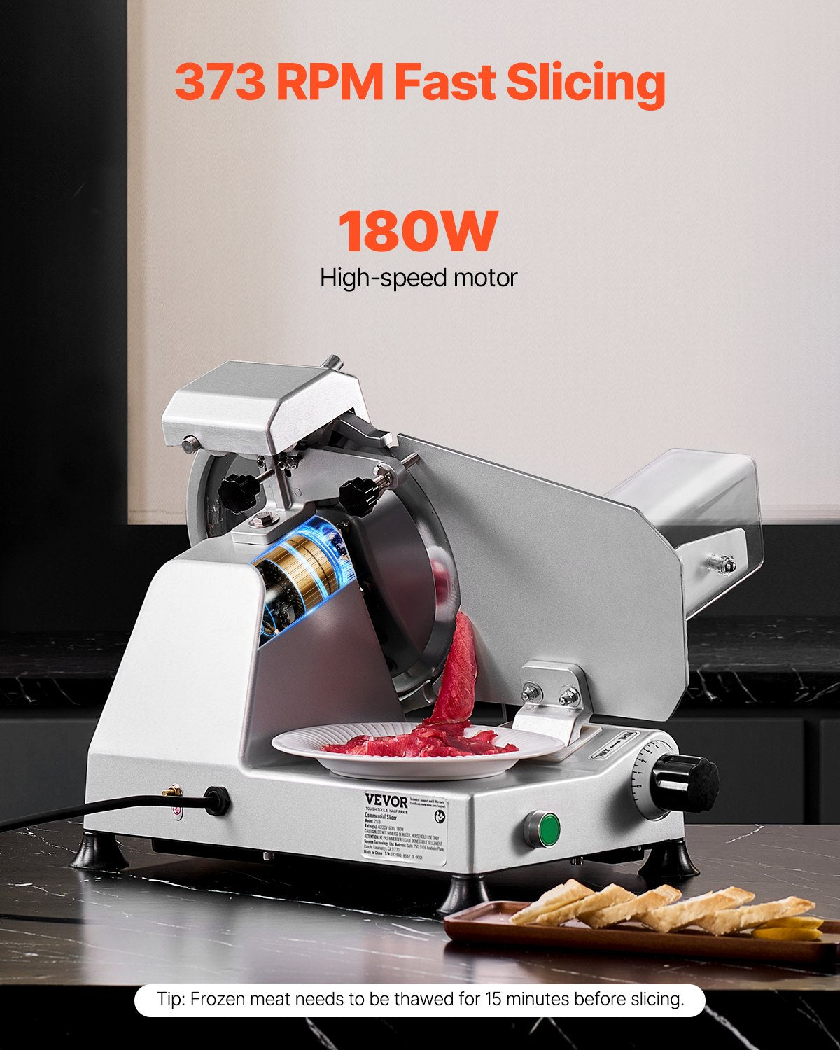 Commercial Meat Slicer 10" Electric 180W with 65Mn Blade Adjustable Thickness
