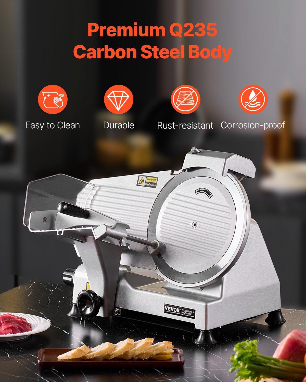 Commercial Meat Slicer 10" Electric 180W with 65Mn Blade Adjustable Thickness