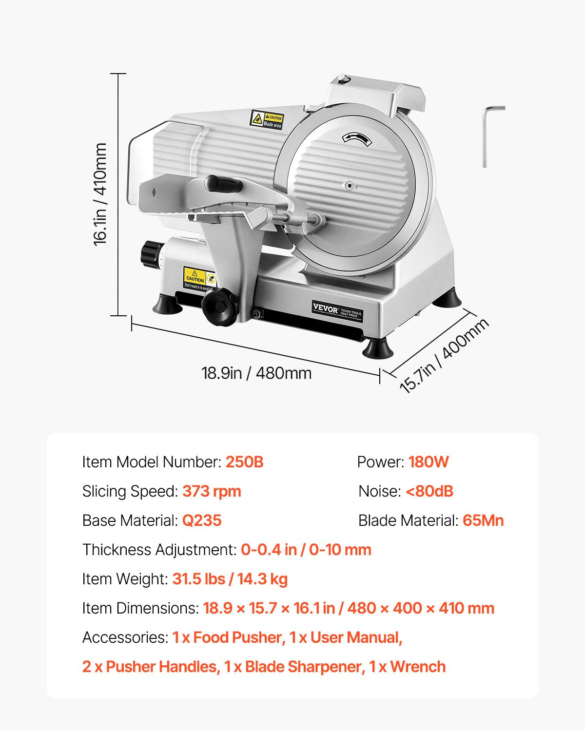 Commercial Meat Slicer 10" Electric 180W with 65Mn Blade Adjustable Thickness