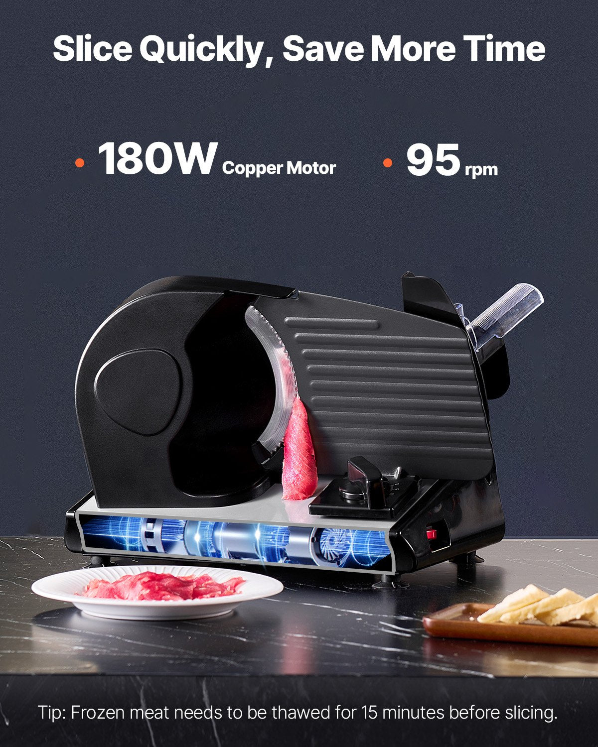 Meat Slicer 7.5" Electric180W 2 SUS420 Blades0-0.6" Adjustable Thickness HomeUse