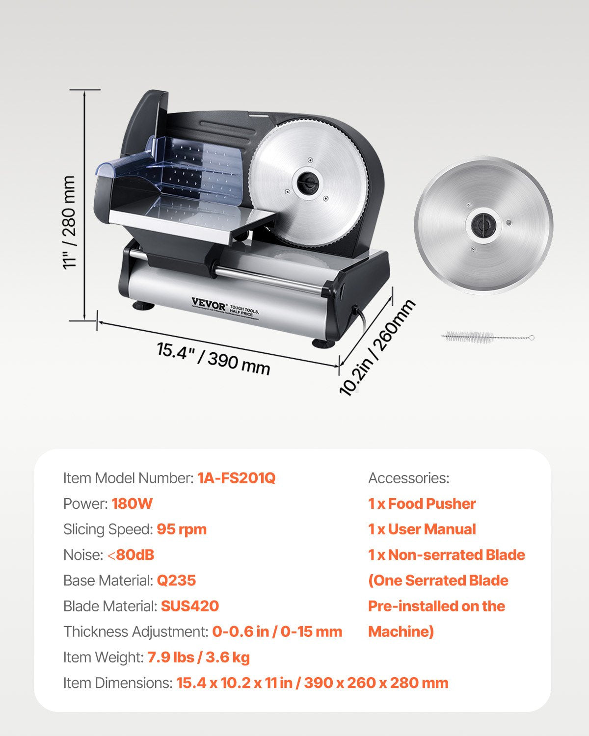 Meat Slicer 7.5" Electric180W 2 SUS420 Blades0-0.6" Adjustable Thickness HomeUse