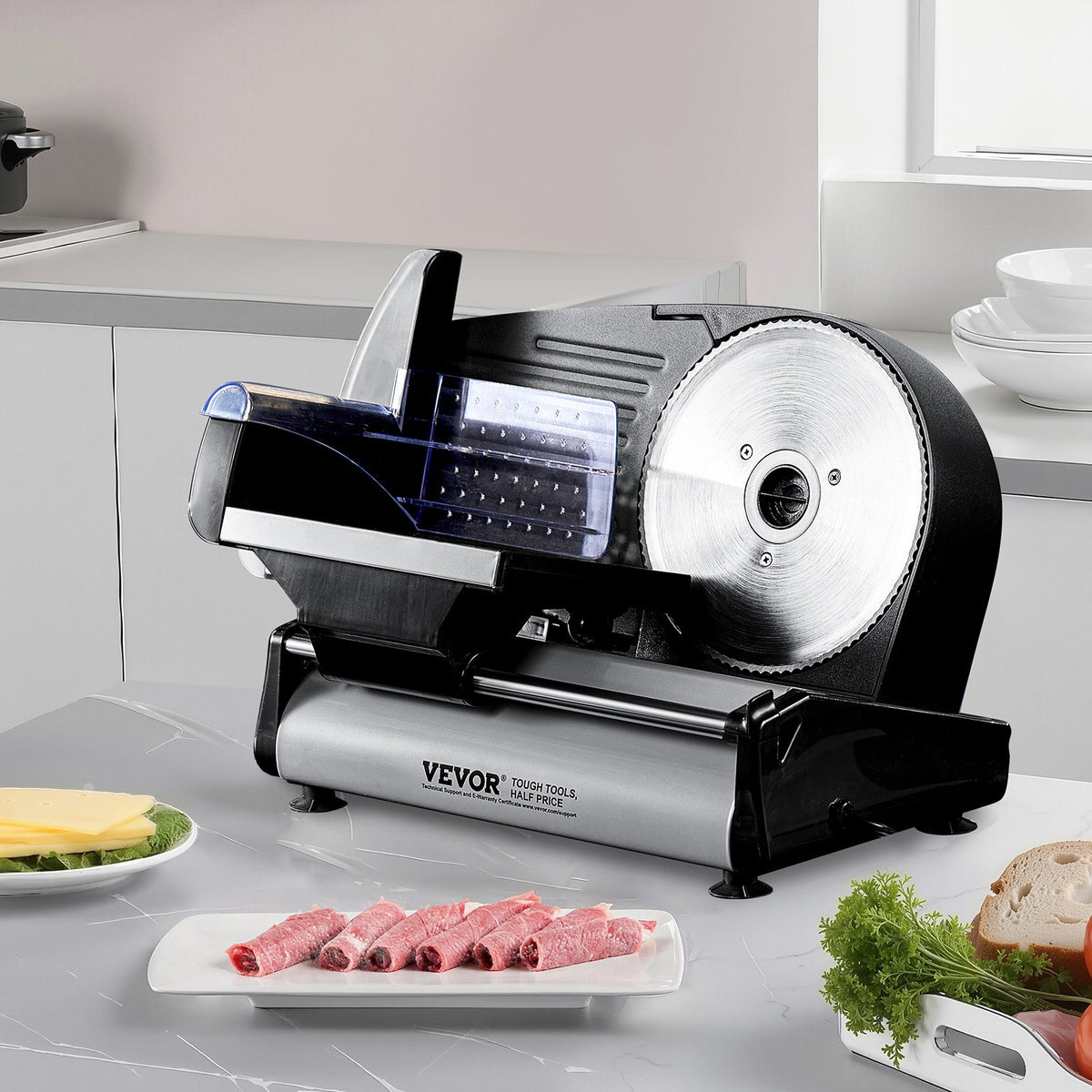 Meat Slicer 7.5" Electric180W 2 SUS420 Blades0-0.6" Adjustable Thickness HomeUse