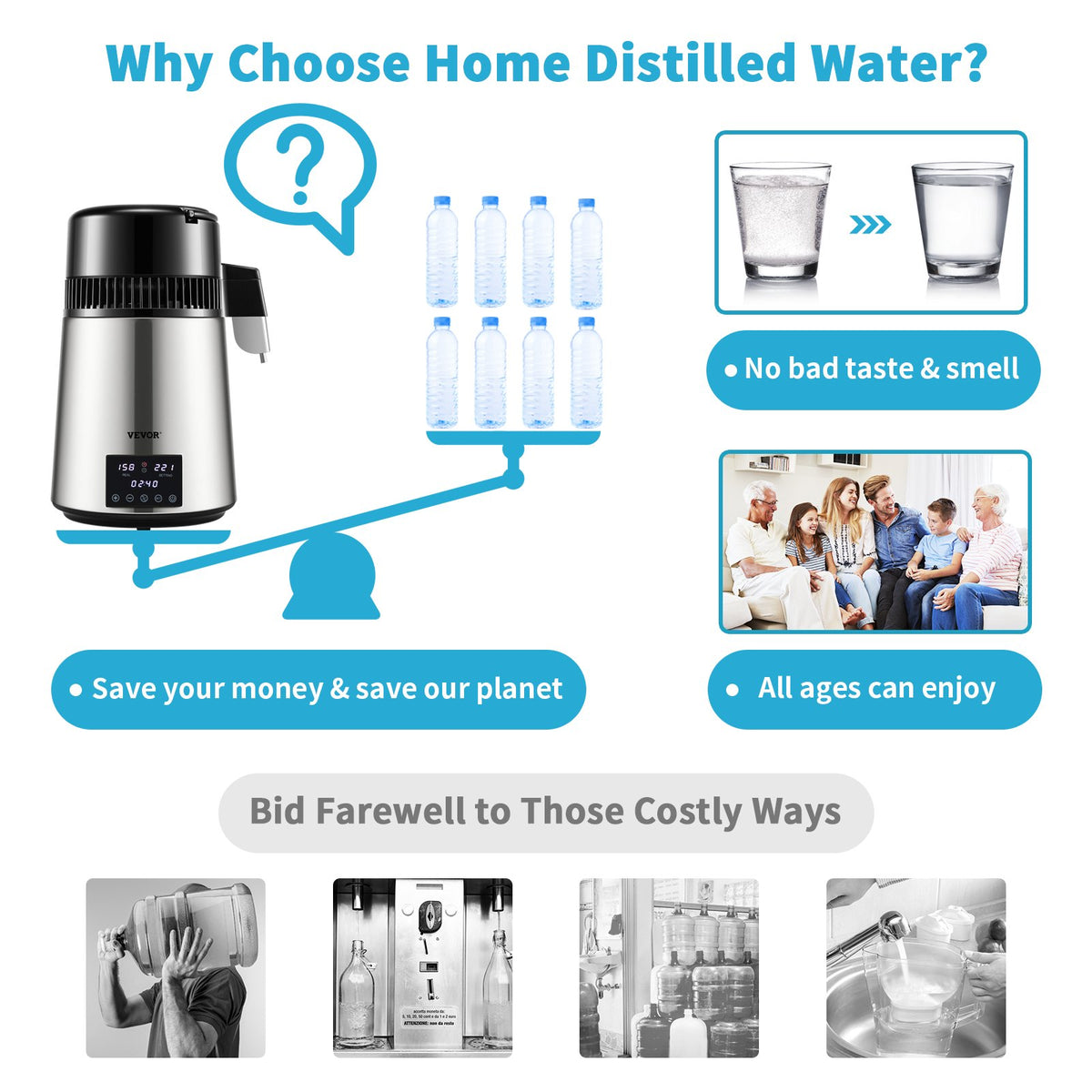 4L 1.1 Gal Brushed Stainless Steel Water Distiller Countertop Glass Container