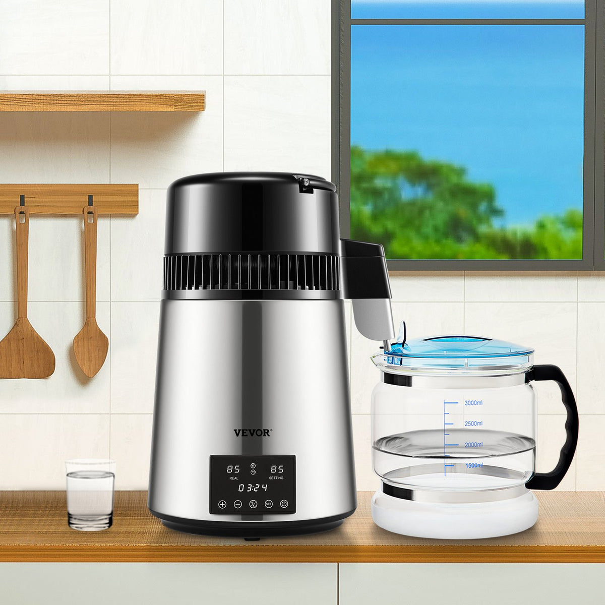 4L 1.1 Gal Brushed Stainless Steel Water Distiller Countertop Glass Container