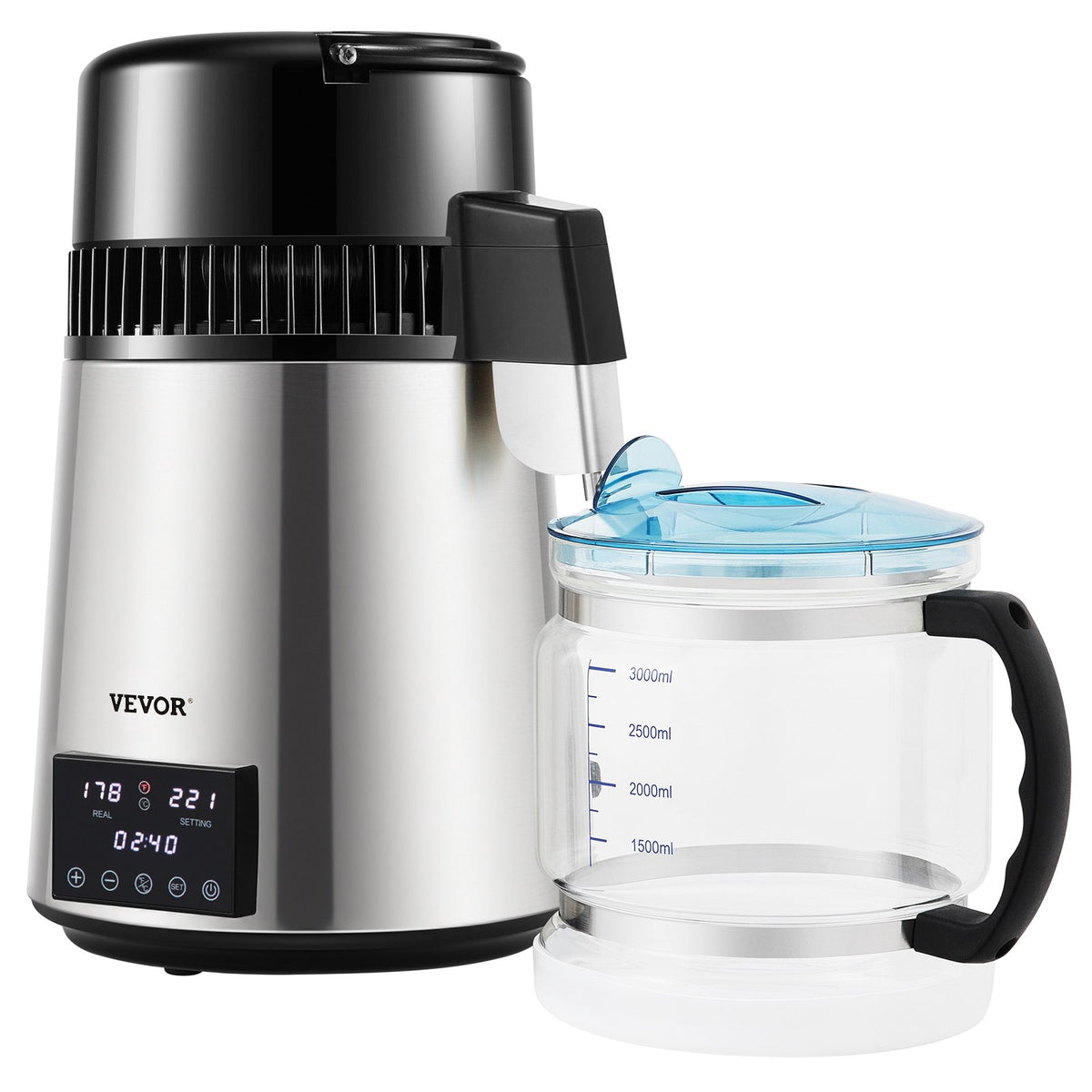 4L 1.1 Gal Brushed Stainless Steel Water Distiller Countertop Glass Container