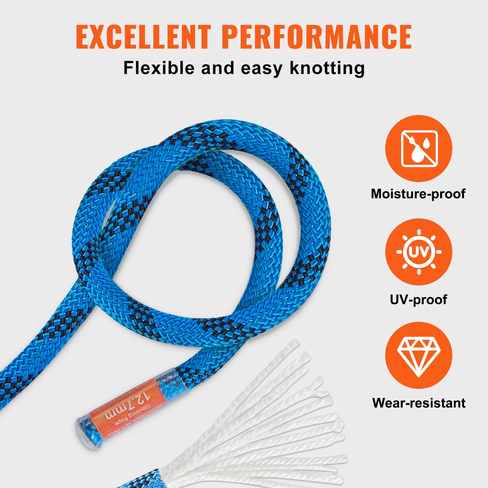 12.7mm Static Climbing Rope 45.7M 30KN Steel Snap Hooks Rappelling Rescue