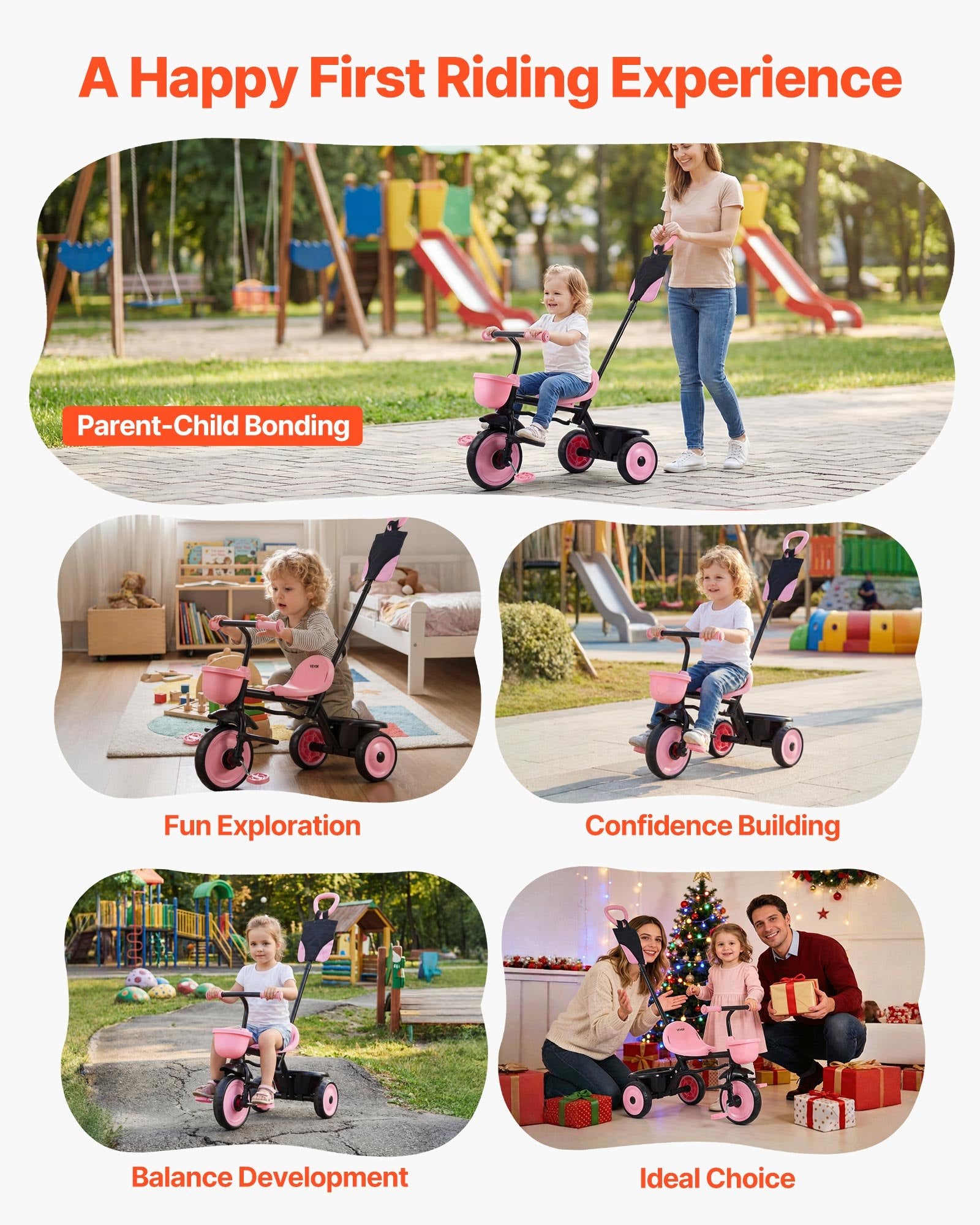 Toddler Tricycle & Stroller w/ Push Handle Adjustable Seat for Ages 18M-5Y